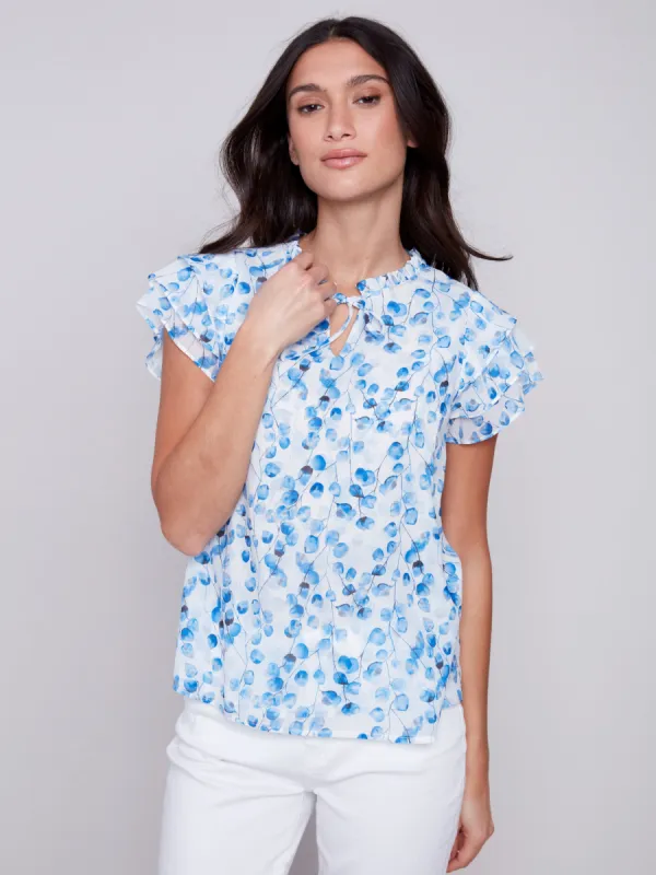 Printed Ruffle Sleeve Chiffon Blouse - Riviera sold by Charlie B
