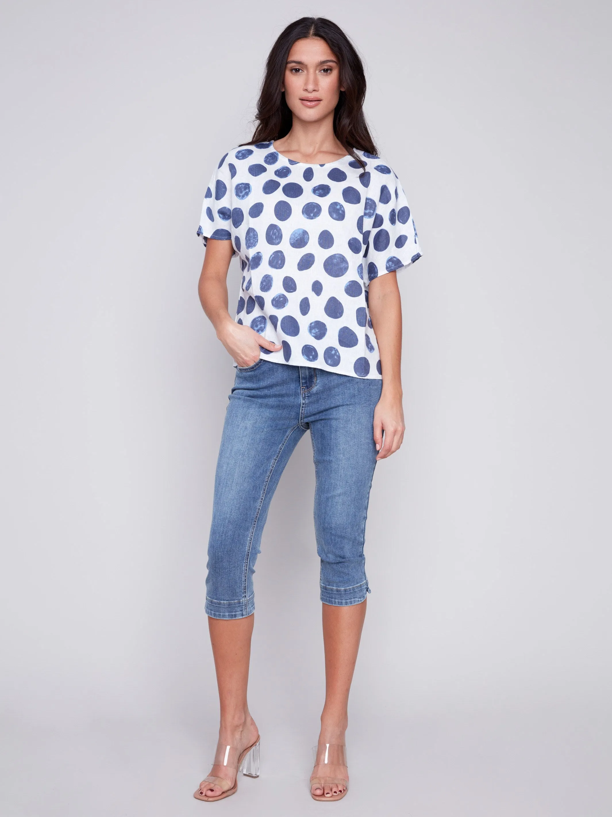 Printed Linen Dolman Top - Dots sold by Charlie B product image thumbnail 3