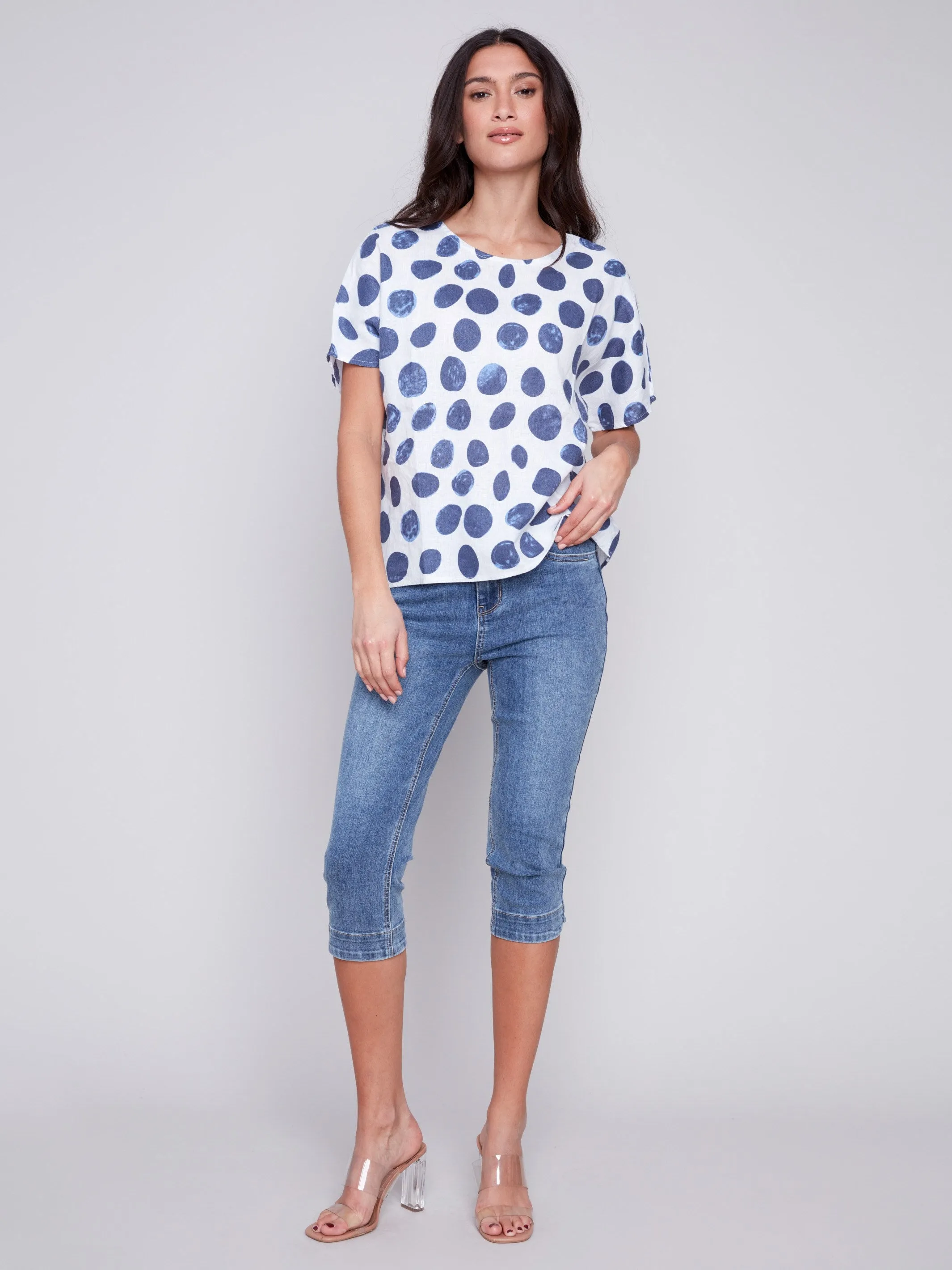 Printed Linen Dolman Top - Dots sold by Charlie B product image thumbnail 4