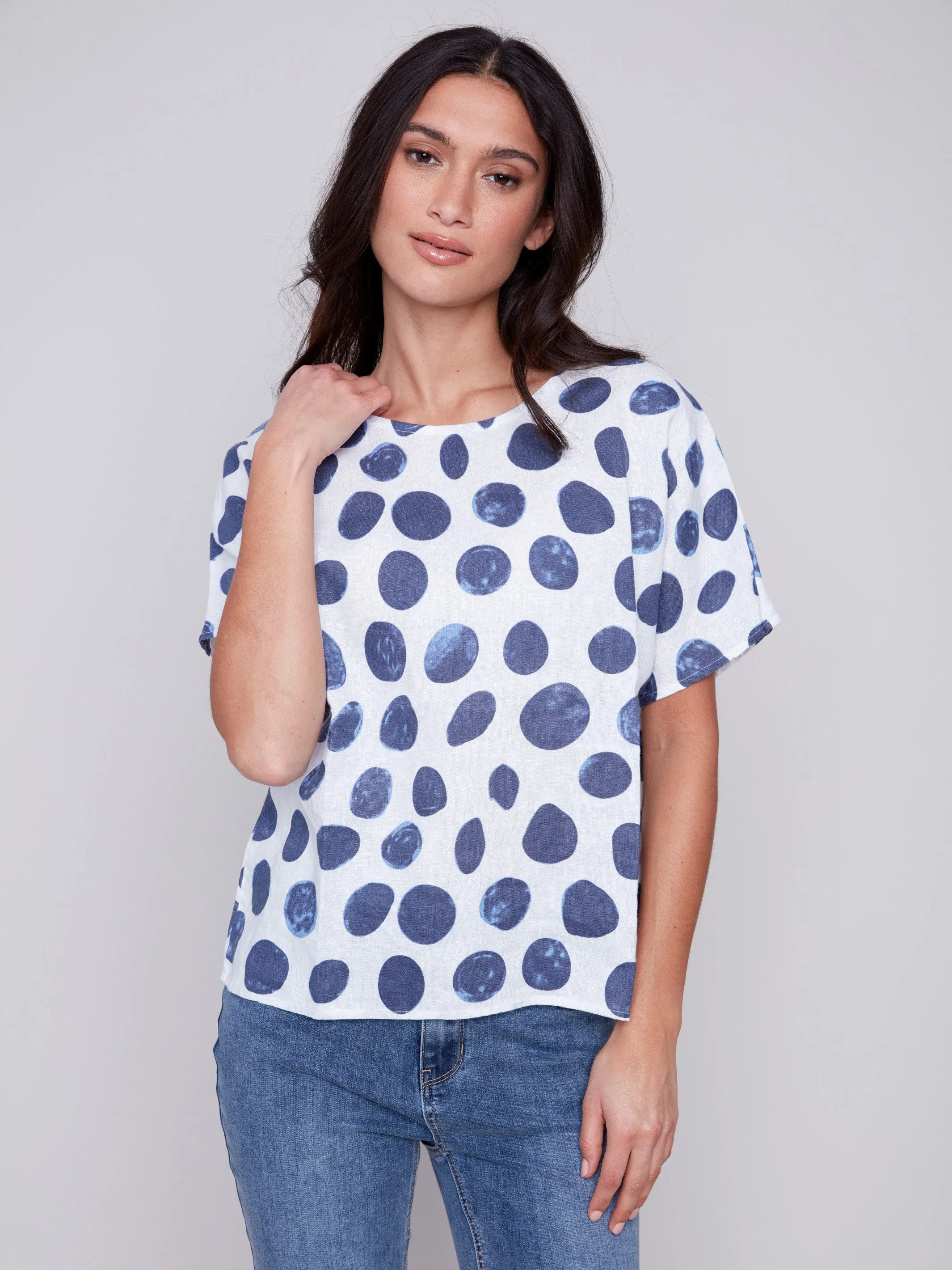 Printed Linen Dolman Top - Dots sold by Charlie B