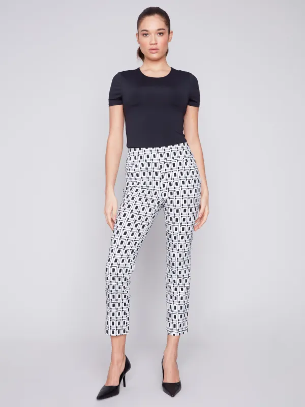 Printed Capri Pants with Hem Slit - Checker sold by Charlie B