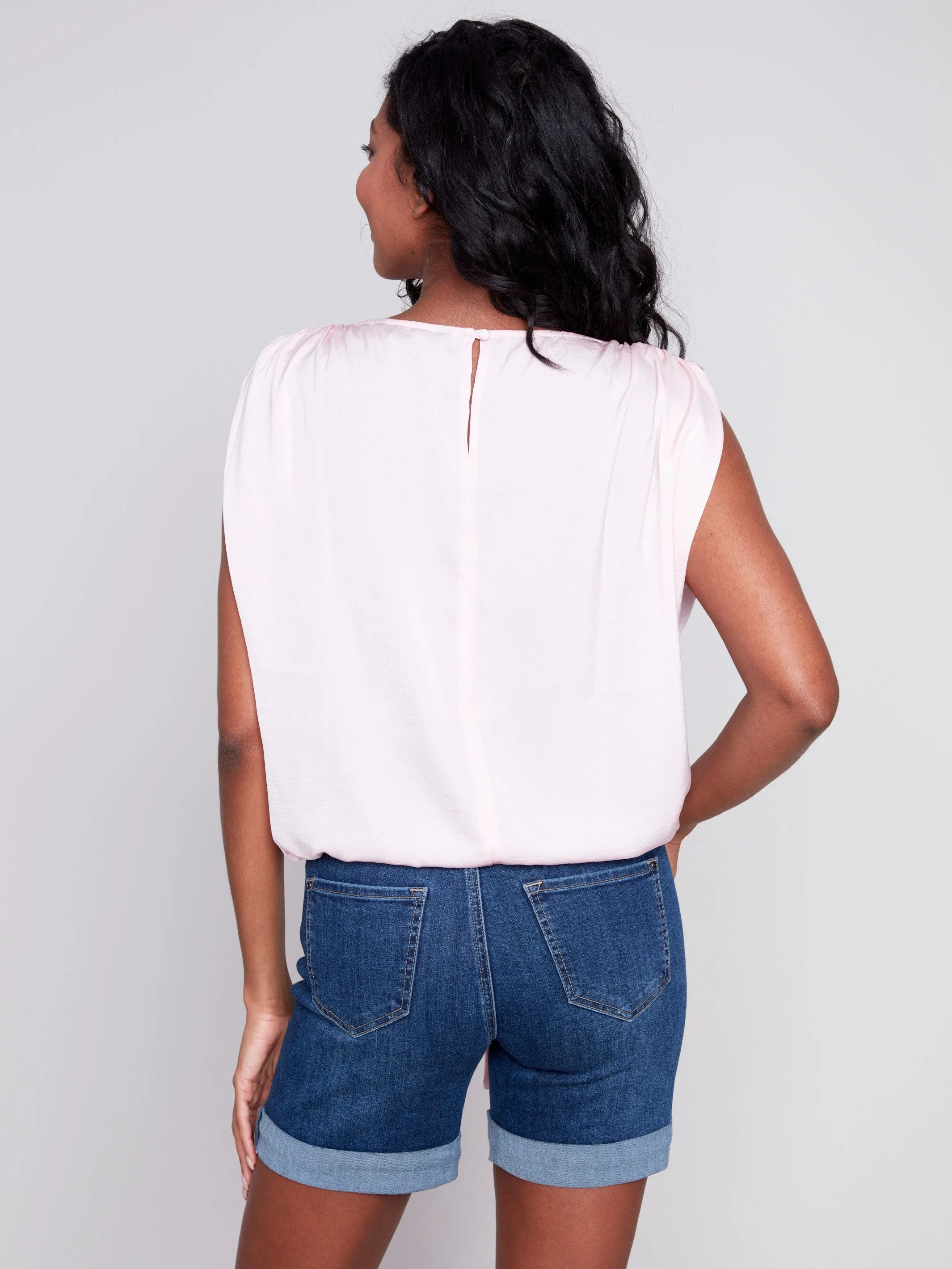 Sleeveless Satin Top with Drawstring - Lotus sold by Charlie B product image thumbnail 4