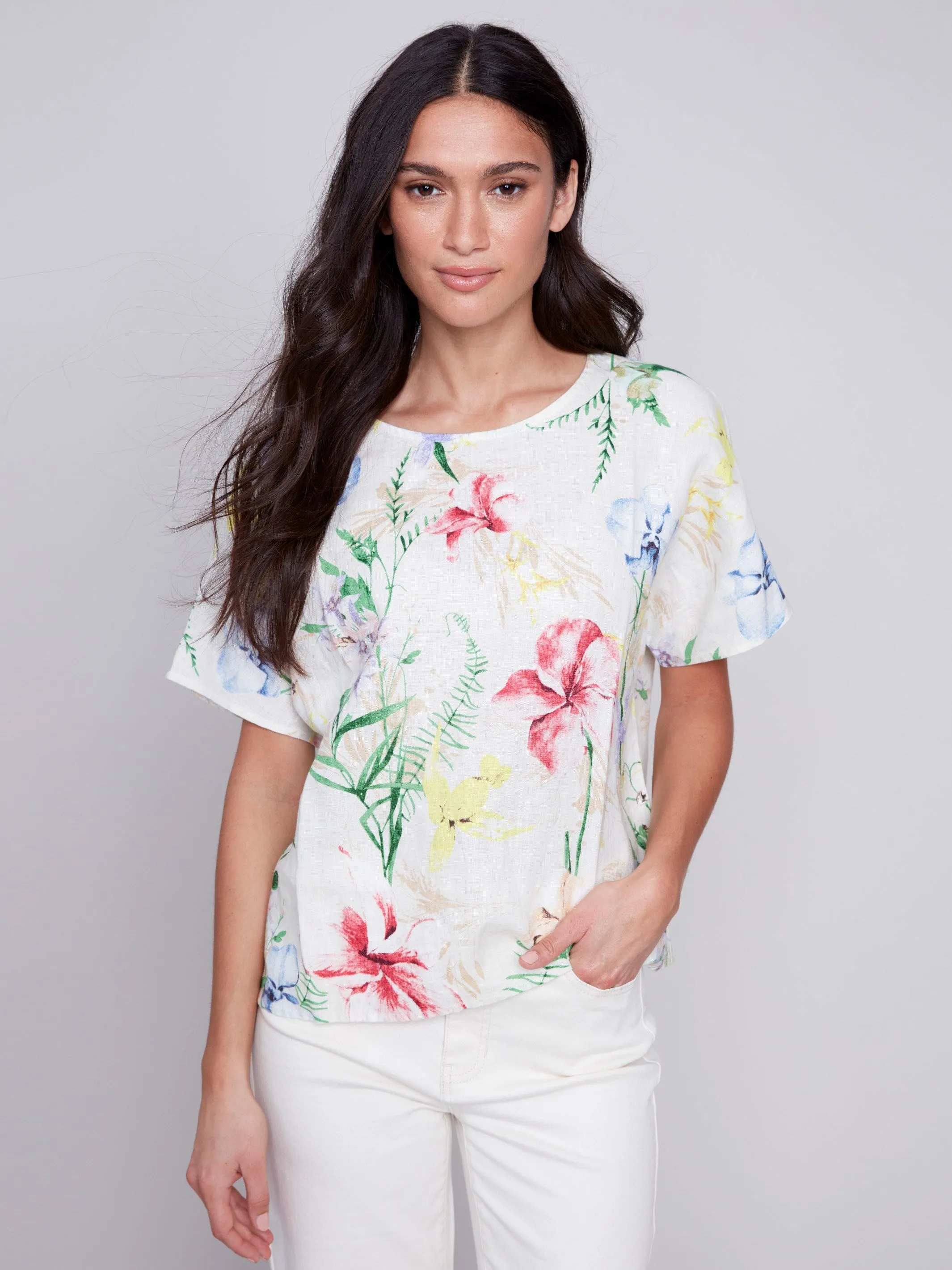 Printed Linen Dolman Top - Wildflower sold by Charlie B