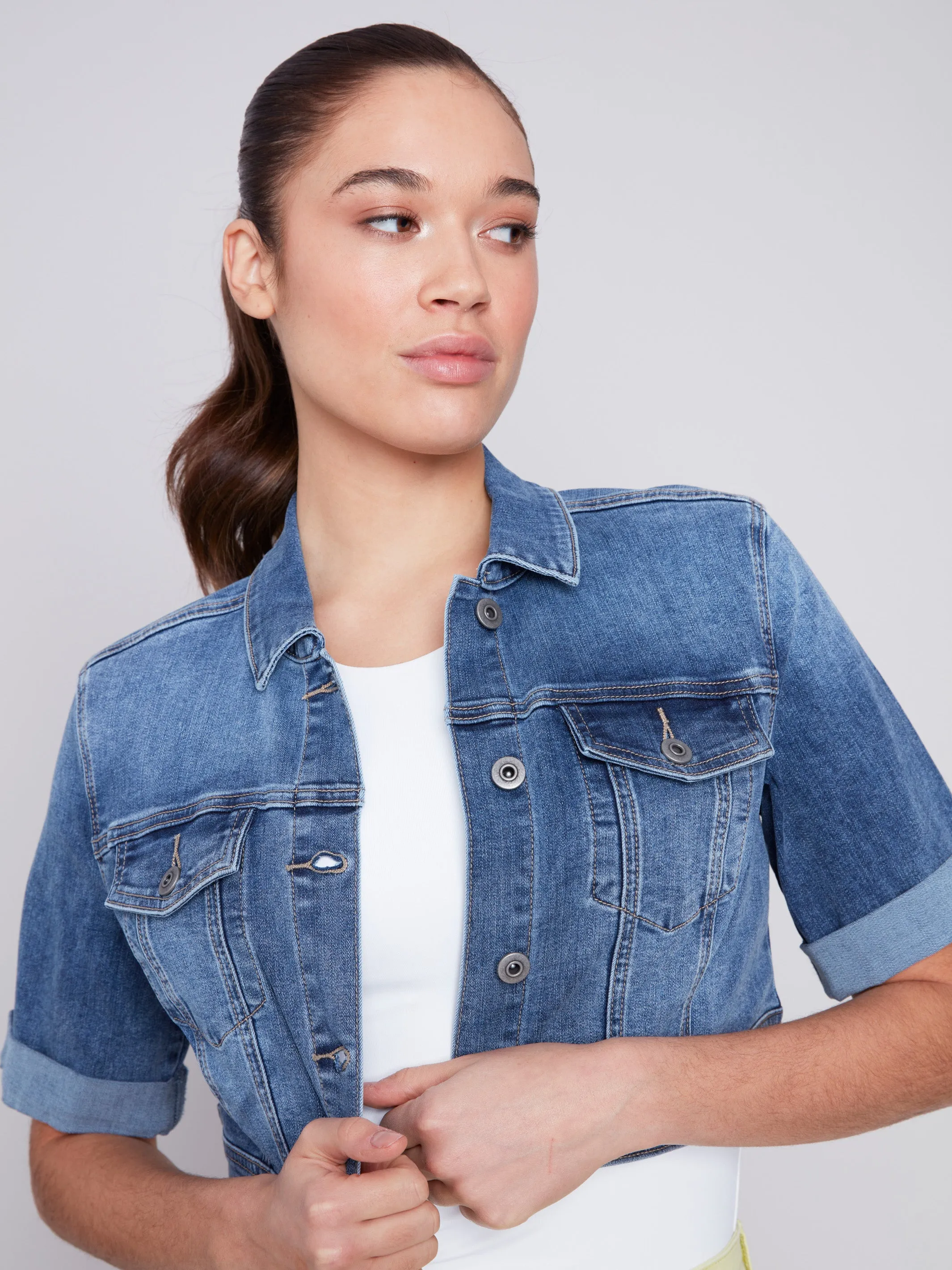 Cropped Jean Jacket - Medium Blue sold by Charlie B product image thumbnail 5