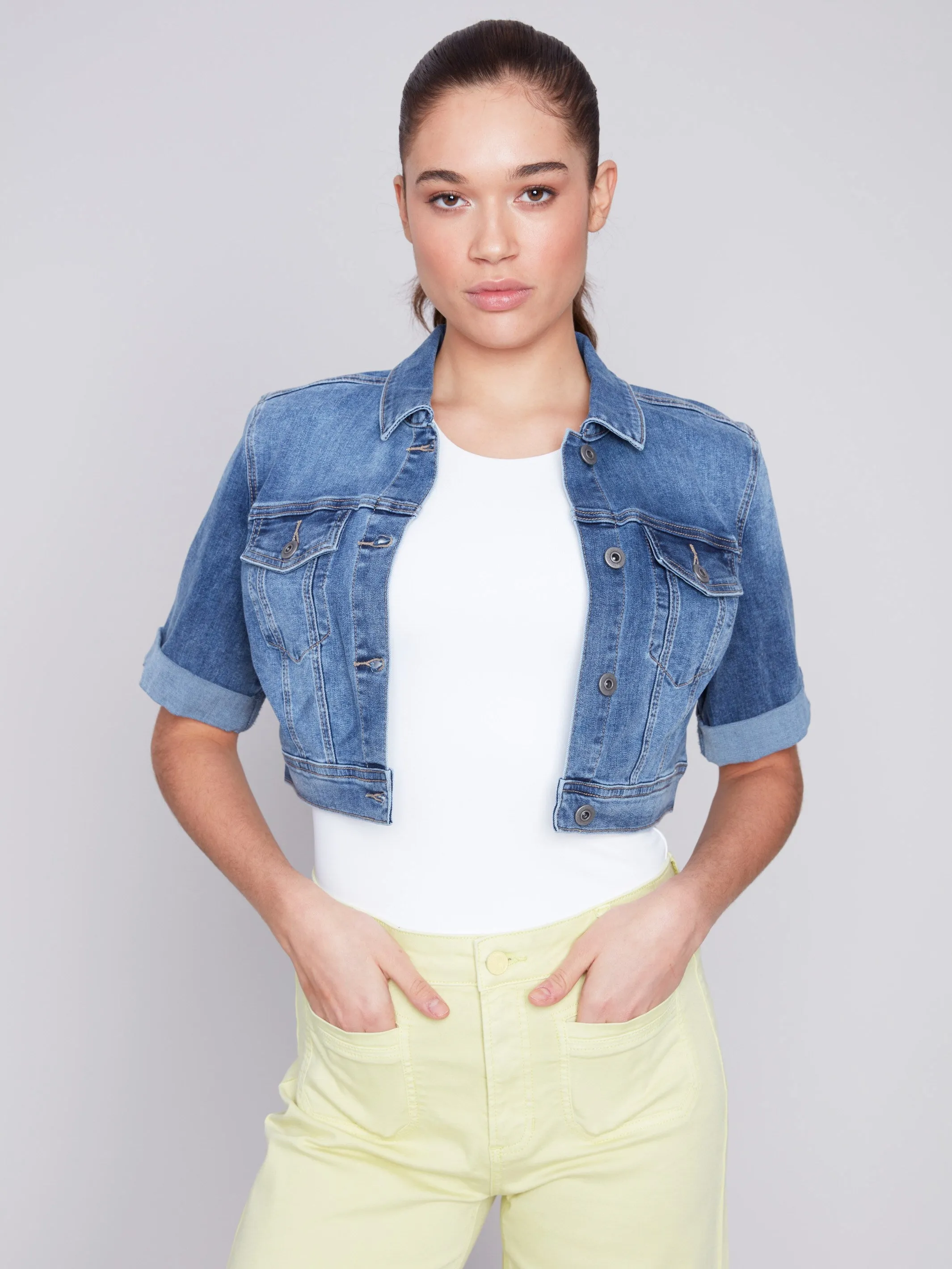 Cropped Jean Jacket - Medium Blue sold by Charlie B product image thumbnail 4