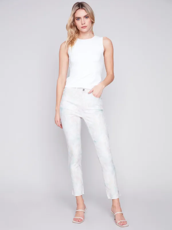 Printed Twill Pants with Hem Slit - Pastel sold by Charlie B