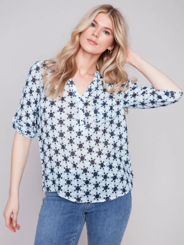 Printed Cotton Gauze Blouse - Geo sold by Charlie B