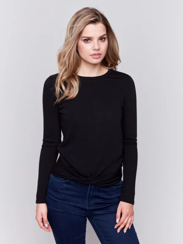 Soft Jersey Top With Front Knot Detail - Black sold by Charlie B