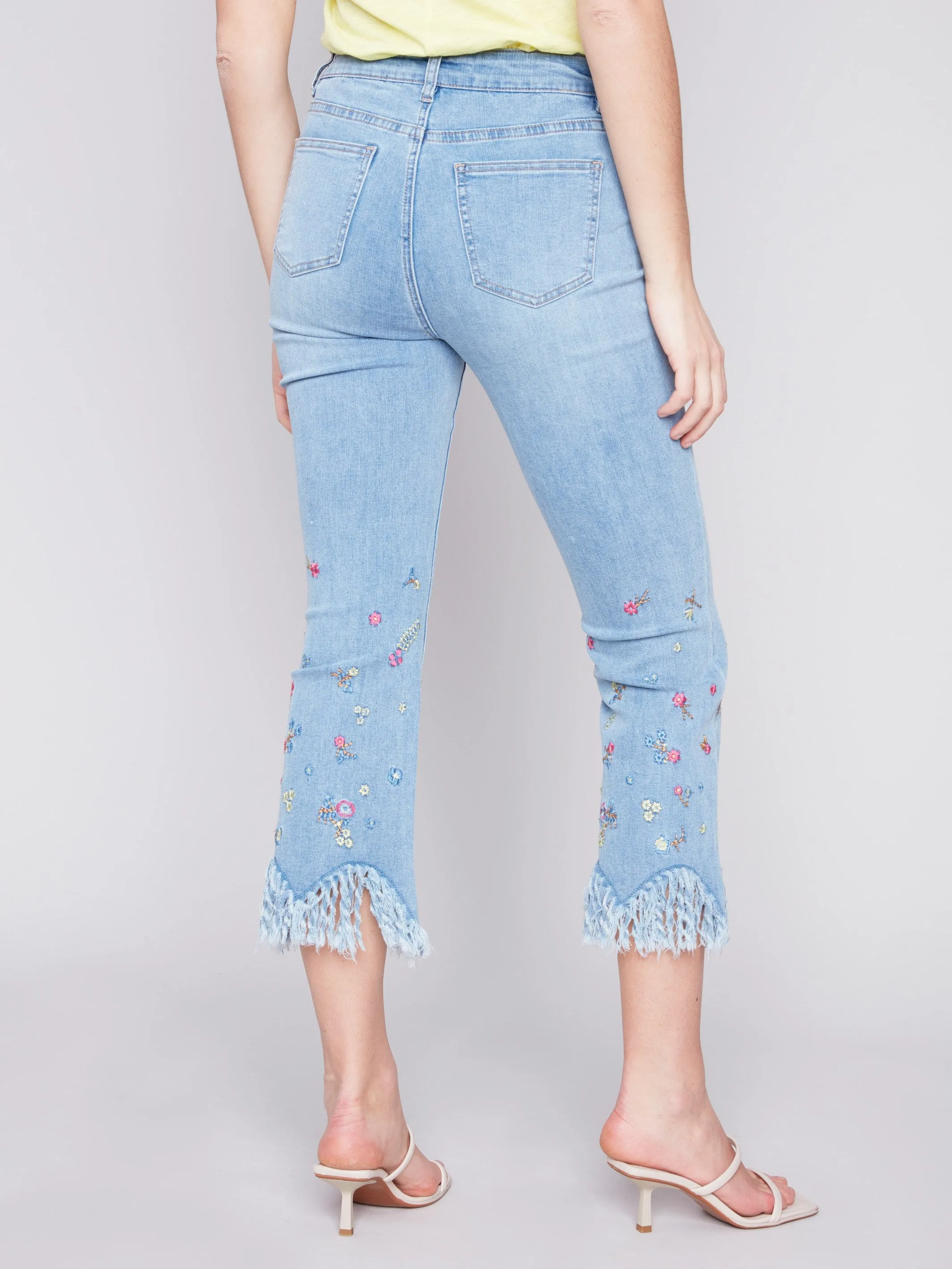 Cropped Jeans with Embroidered Fringed Hem - Light Blue sold by Charlie B product image thumbnail 3