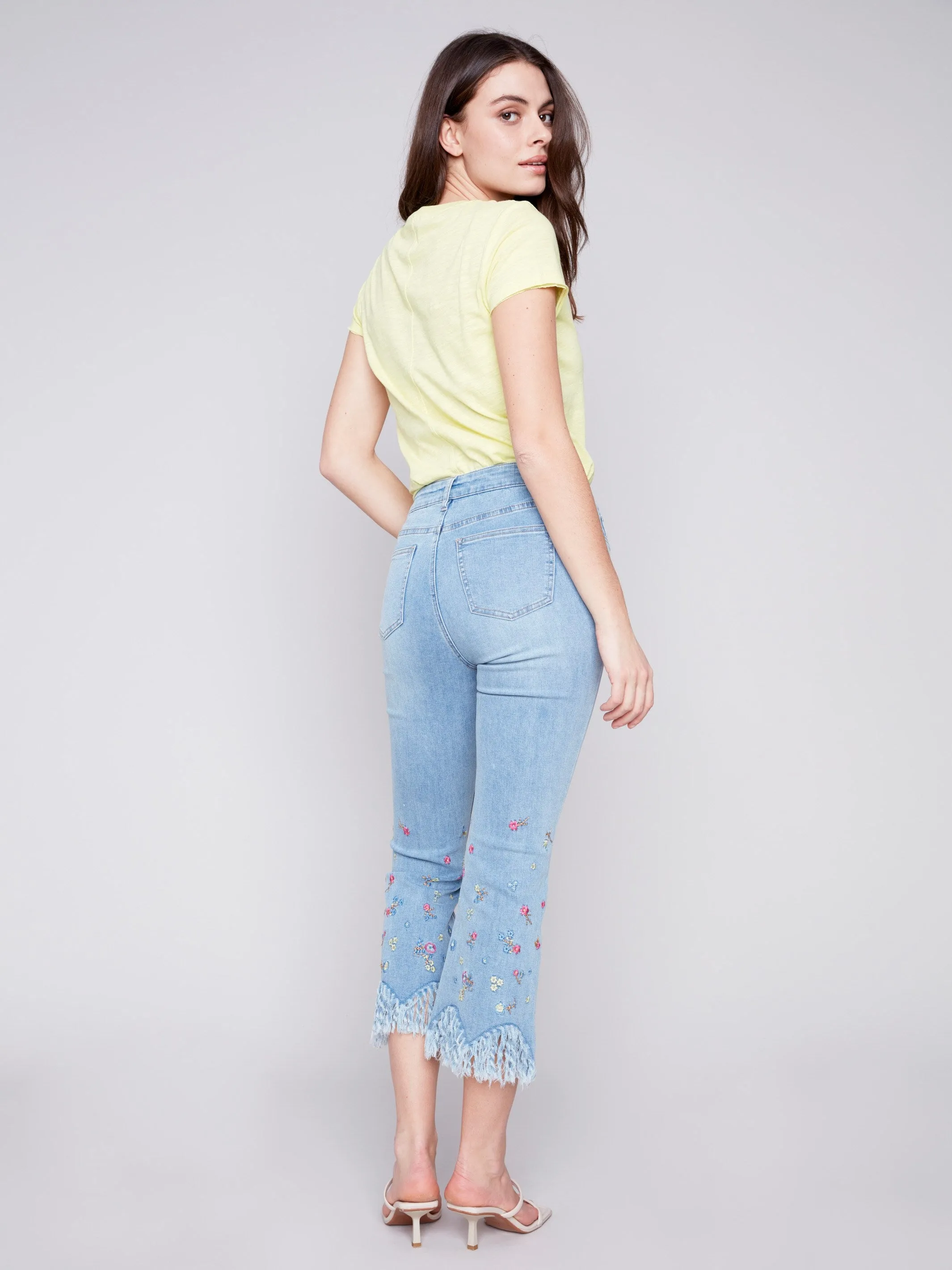 Cropped Jeans with Embroidered Fringed Hem - Light Blue sold by Charlie B product image thumbnail 5