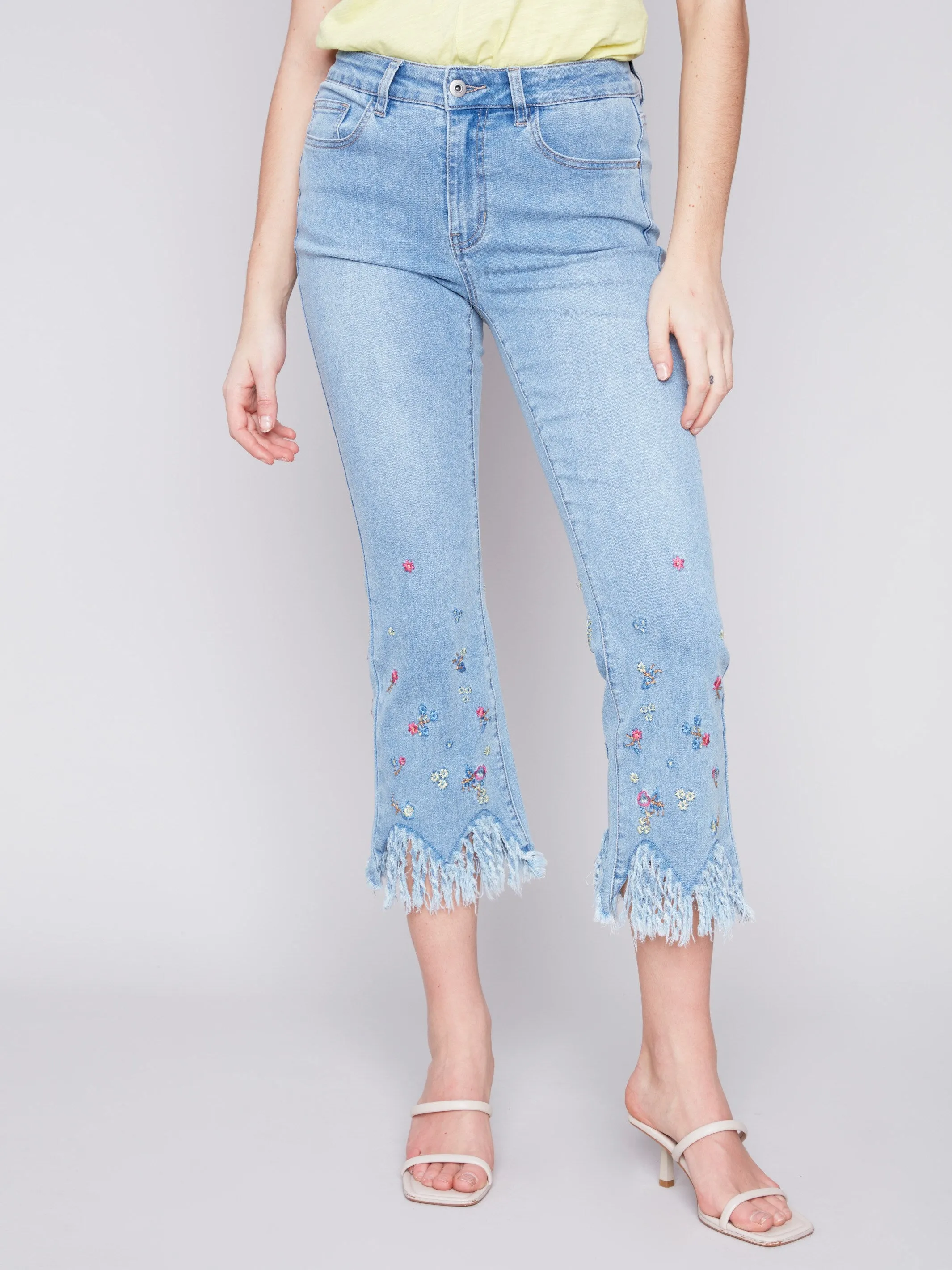 Cropped Jeans with Embroidered Fringed Hem - Light Blue sold by Charlie B product image thumbnail 2