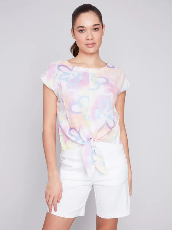 Printed Front Tie Linen Top - Graffiti Flower made by Charlie B