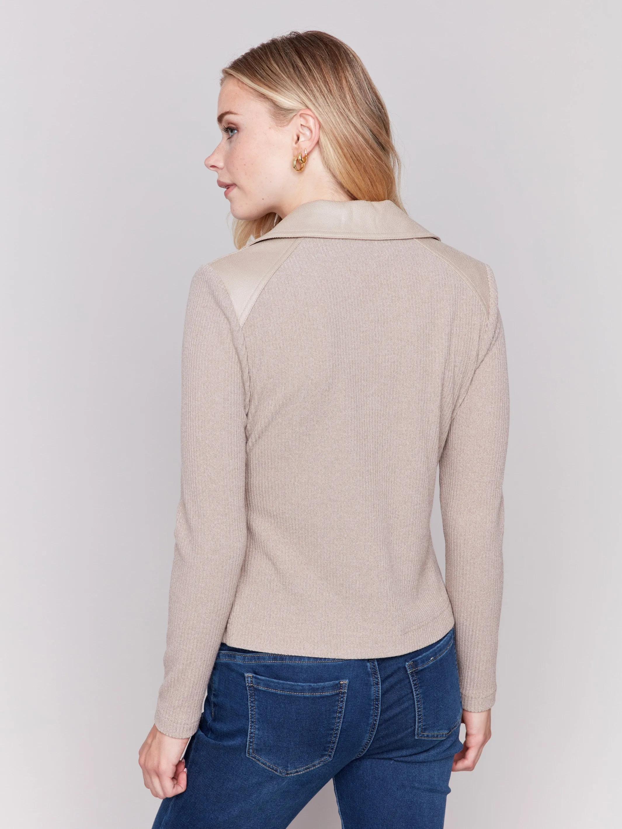 Vintage Faux Leather And Rib Knit Jacket - Almond sold by Charlie B product image thumbnail 4