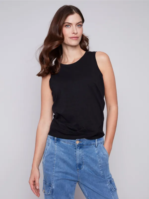 Organic Cotton Tank Top with Knot Detail - Black sold by Charlie B