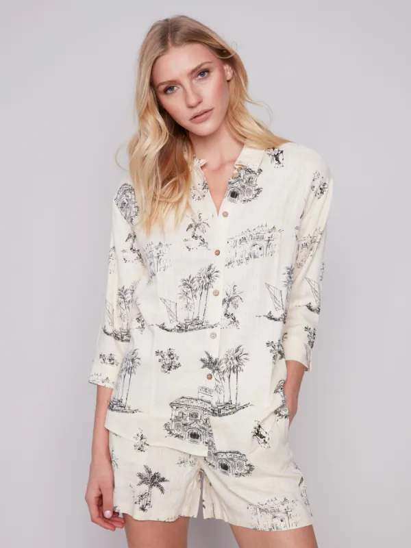 Printed Tunic Shirt - Black & Cream sold by Charlie B