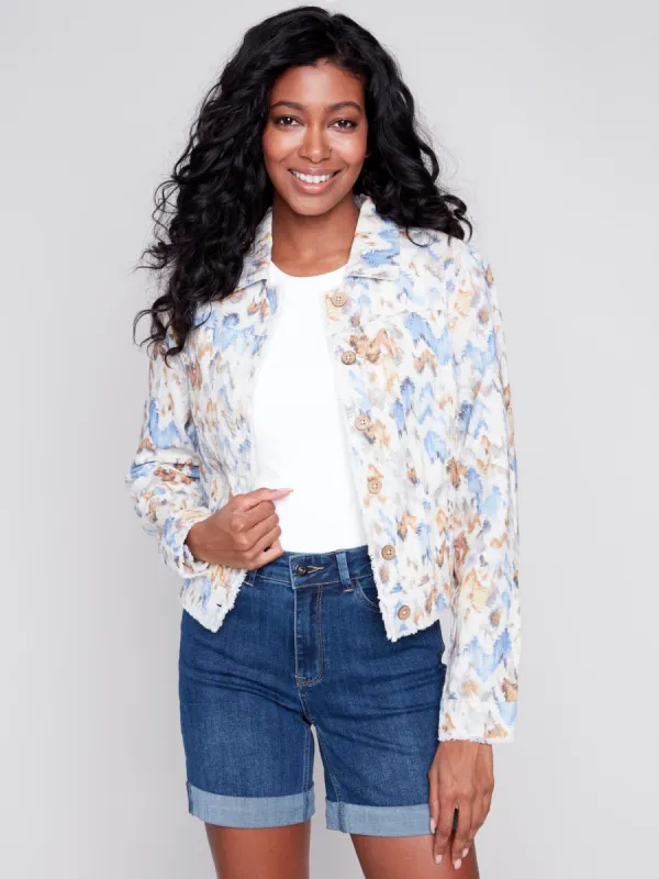 Printed Linen Blend Jacket - Seaside sold by Charlie B