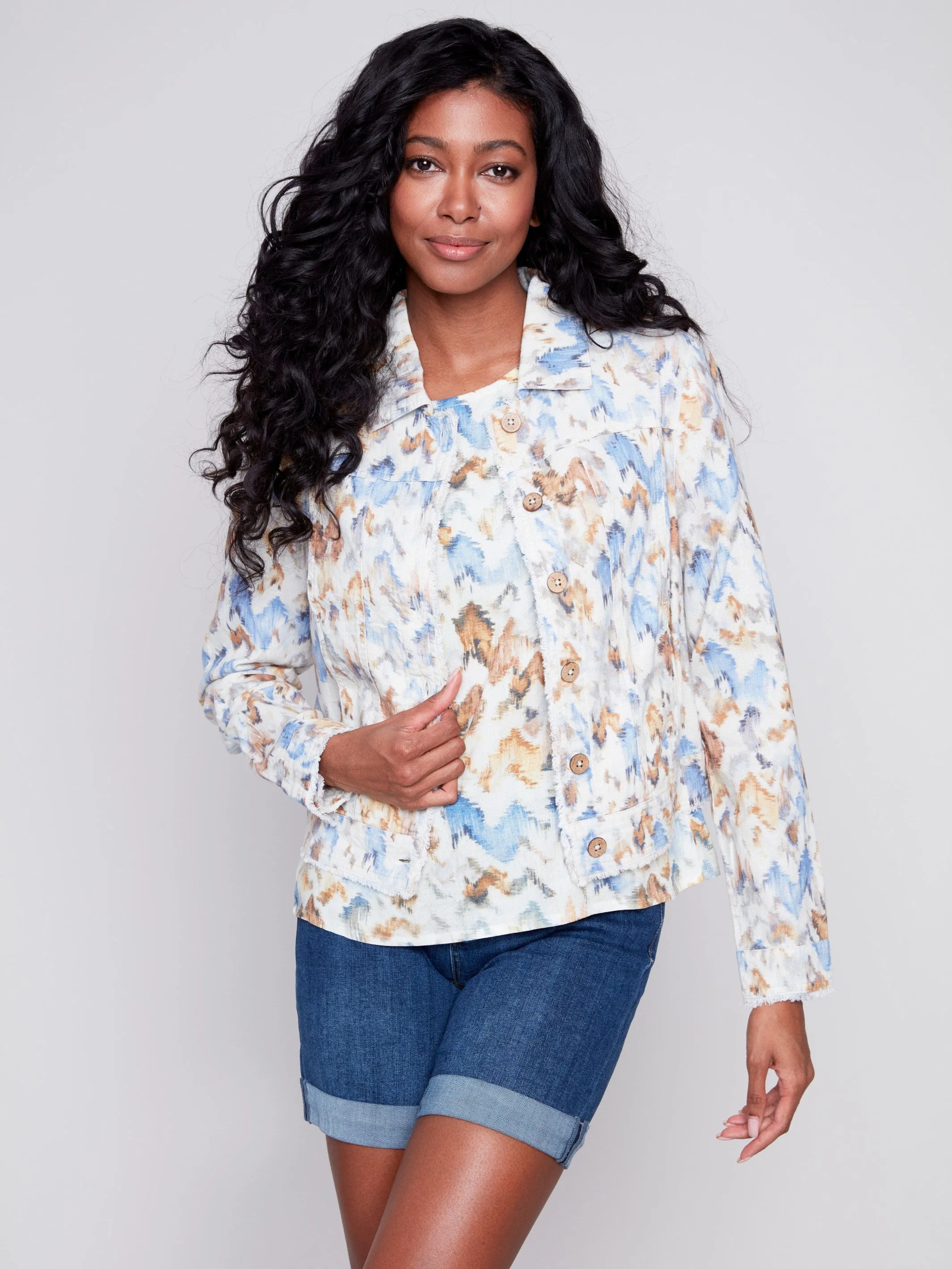 Printed Linen Blend Jacket - Seaside sold by Charlie B product image thumbnail 5