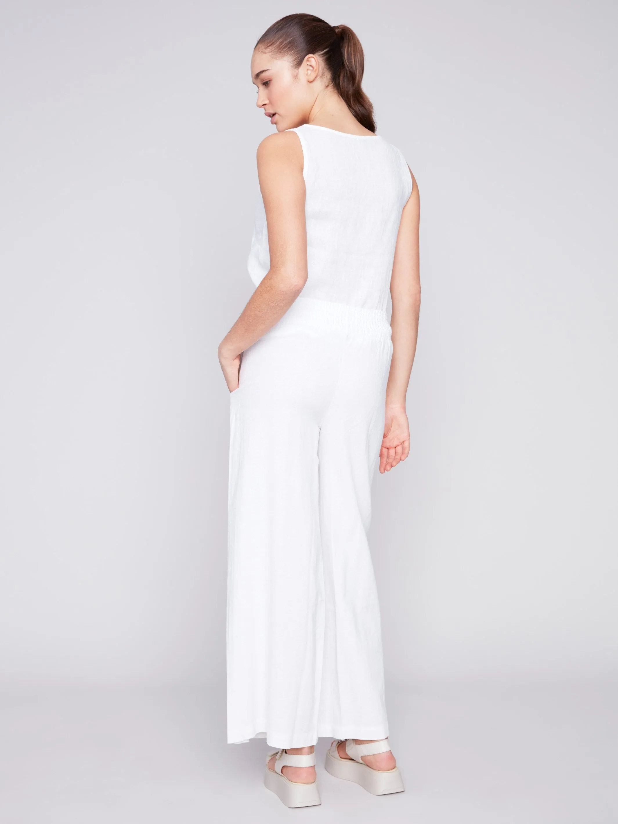 Elastic Waist Linen-Blend Pull-On Pants - White sold by Charlie B product image thumbnail 5