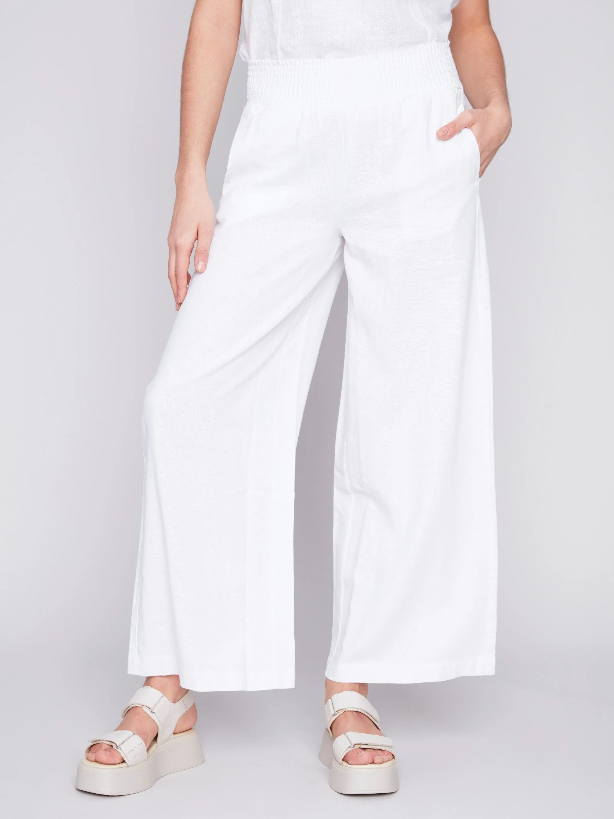 Elastic Waist Linen-Blend Pull-On Pants - White sold by Charlie B product image thumbnail 2