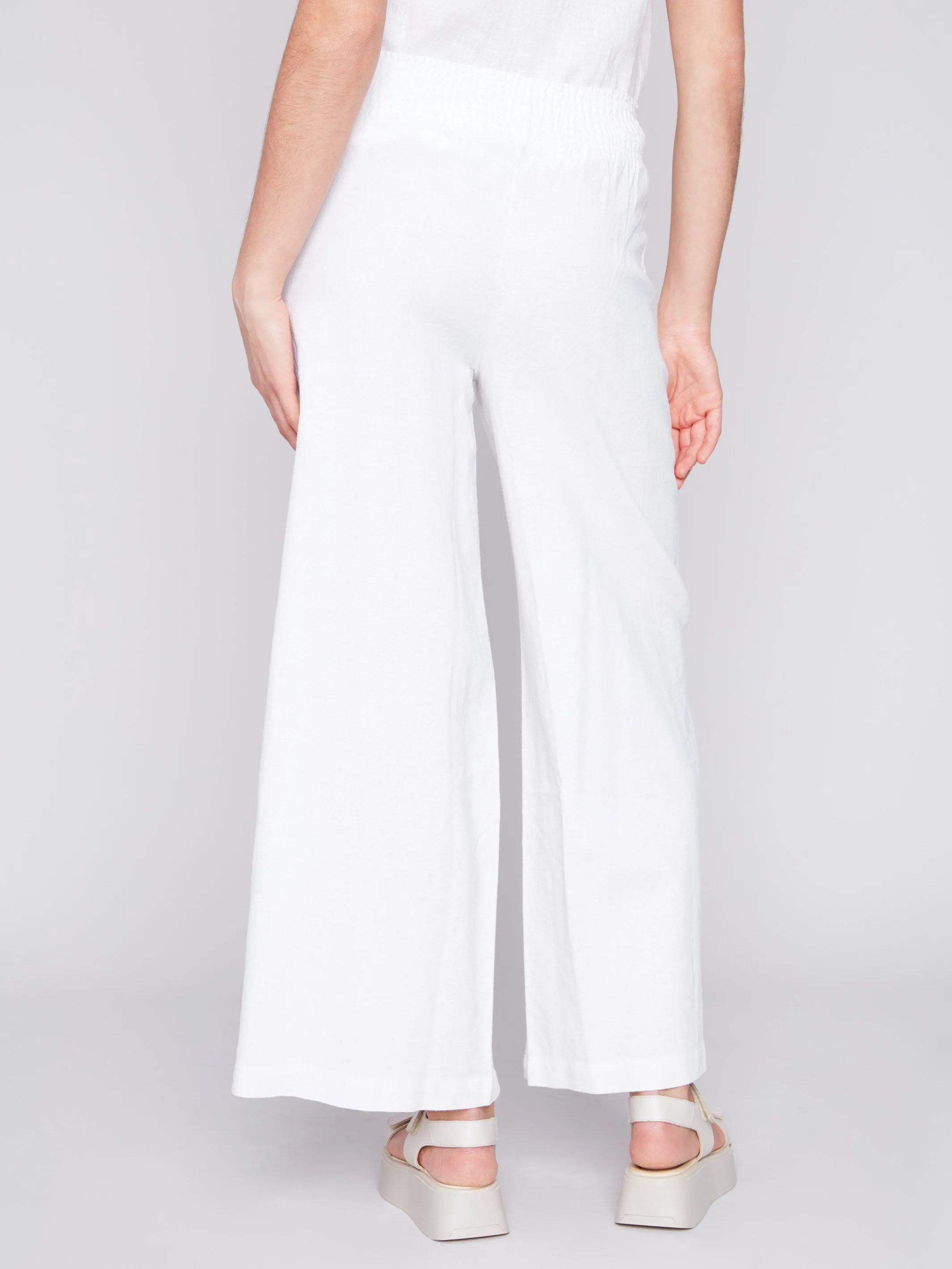 Elastic Waist Linen-Blend Pull-On Pants - White sold by Charlie B product image thumbnail 3