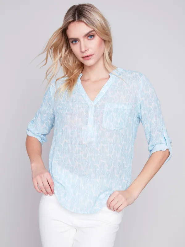 Printed Cotton Gauze Blouse - Sky sold by Charlie B