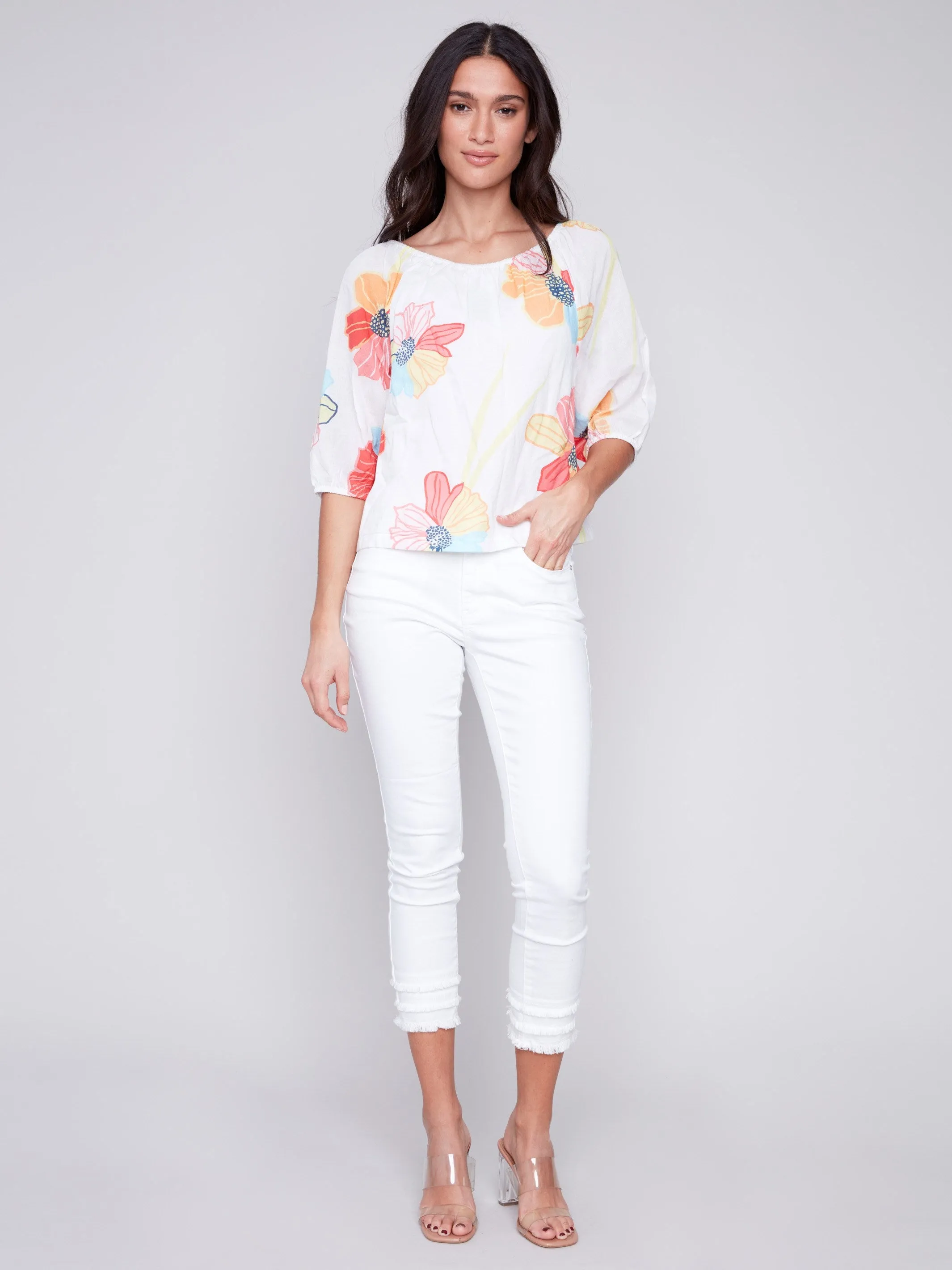 Off-The-Shoulder Cotton Blouse - Flowers sold by Charlie B product image thumbnail 3