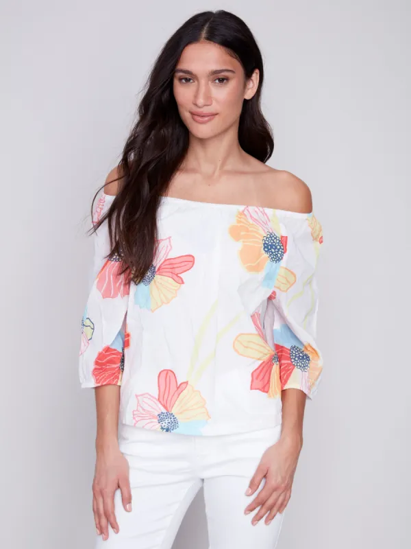 Off-The-Shoulder Cotton Blouse - Flowers sold by Charlie B