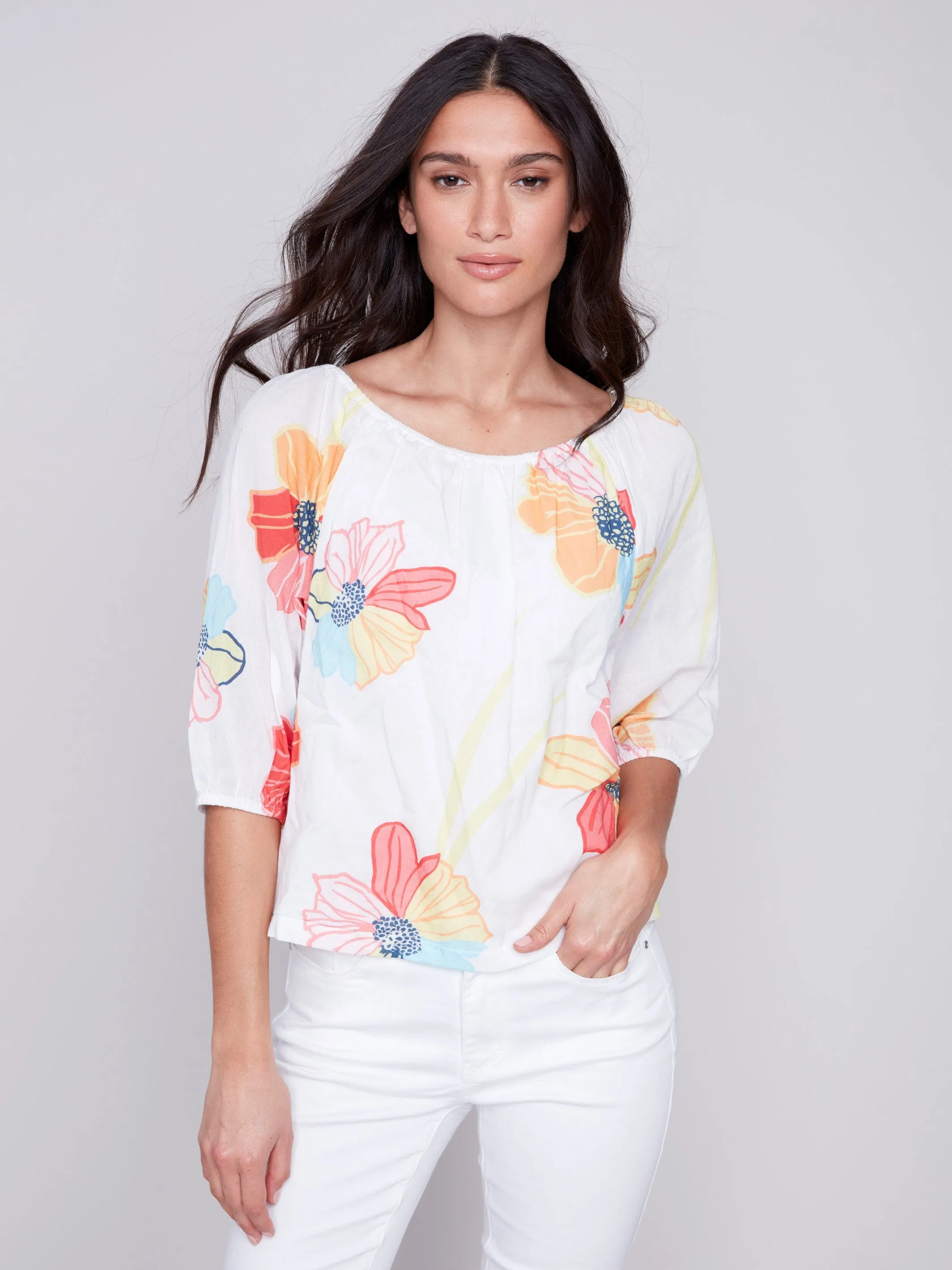 Off-The-Shoulder Cotton Blouse - Flowers sold by Charlie B product image thumbnail 2