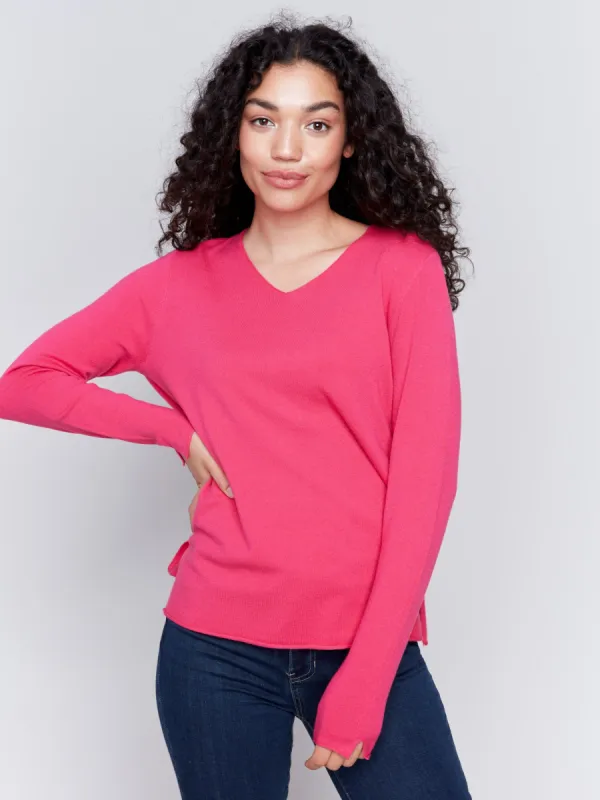 Basic V-Neck Sweater - Magenta sold by Charlie B