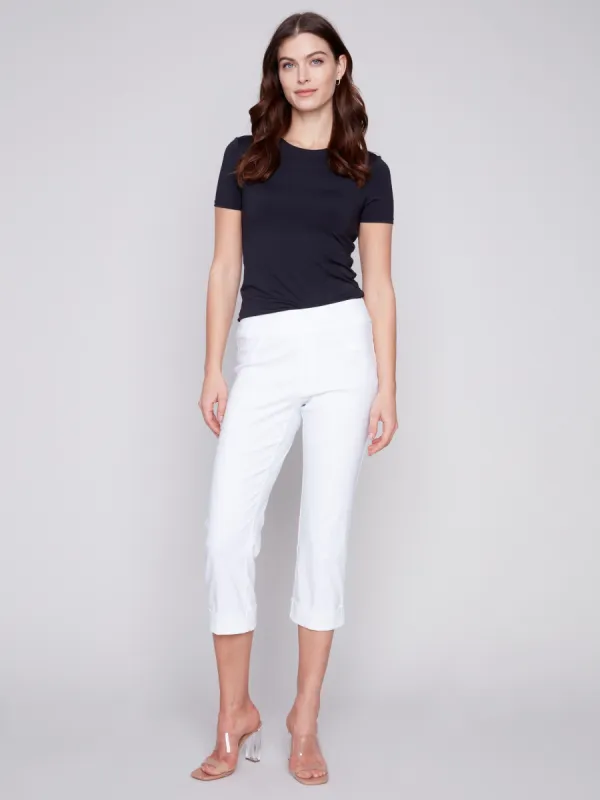 Stretch Pull-On Capri Pants - White sold by Charlie B
