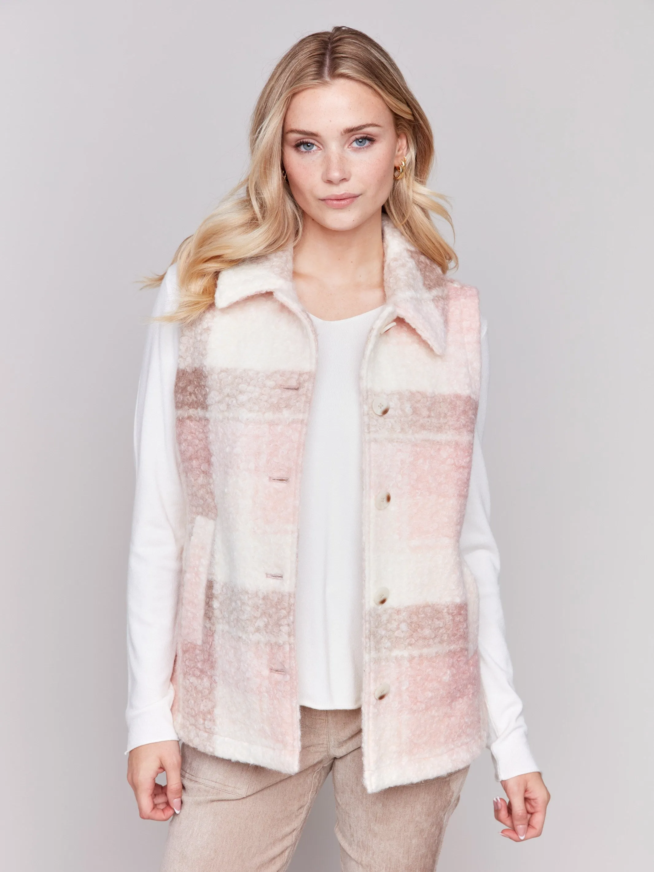 Plaid Bouclé Knit Vest - Quartz sold by Charlie B