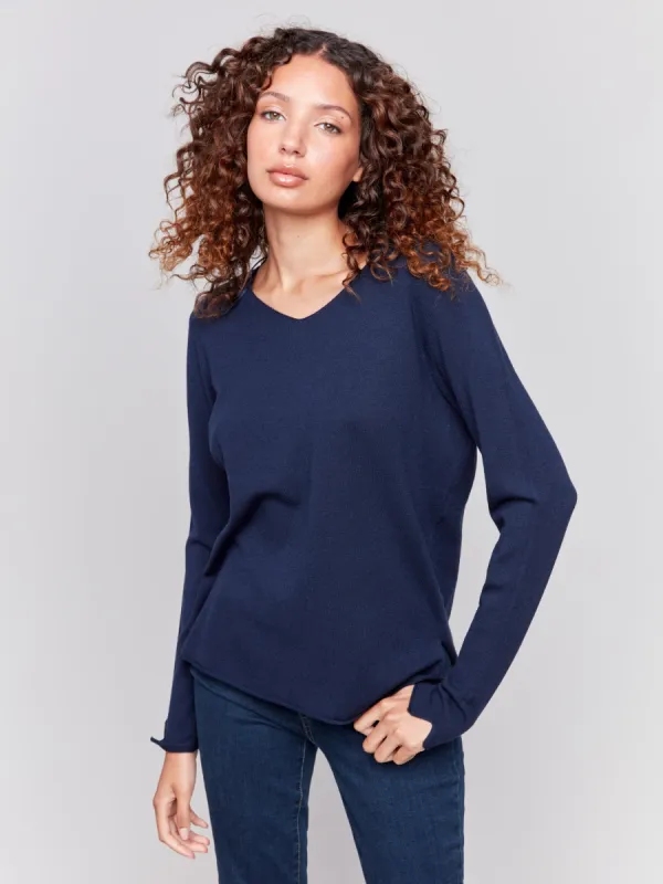 Basic V-Neck Sweater - Navy sold by Charlie B