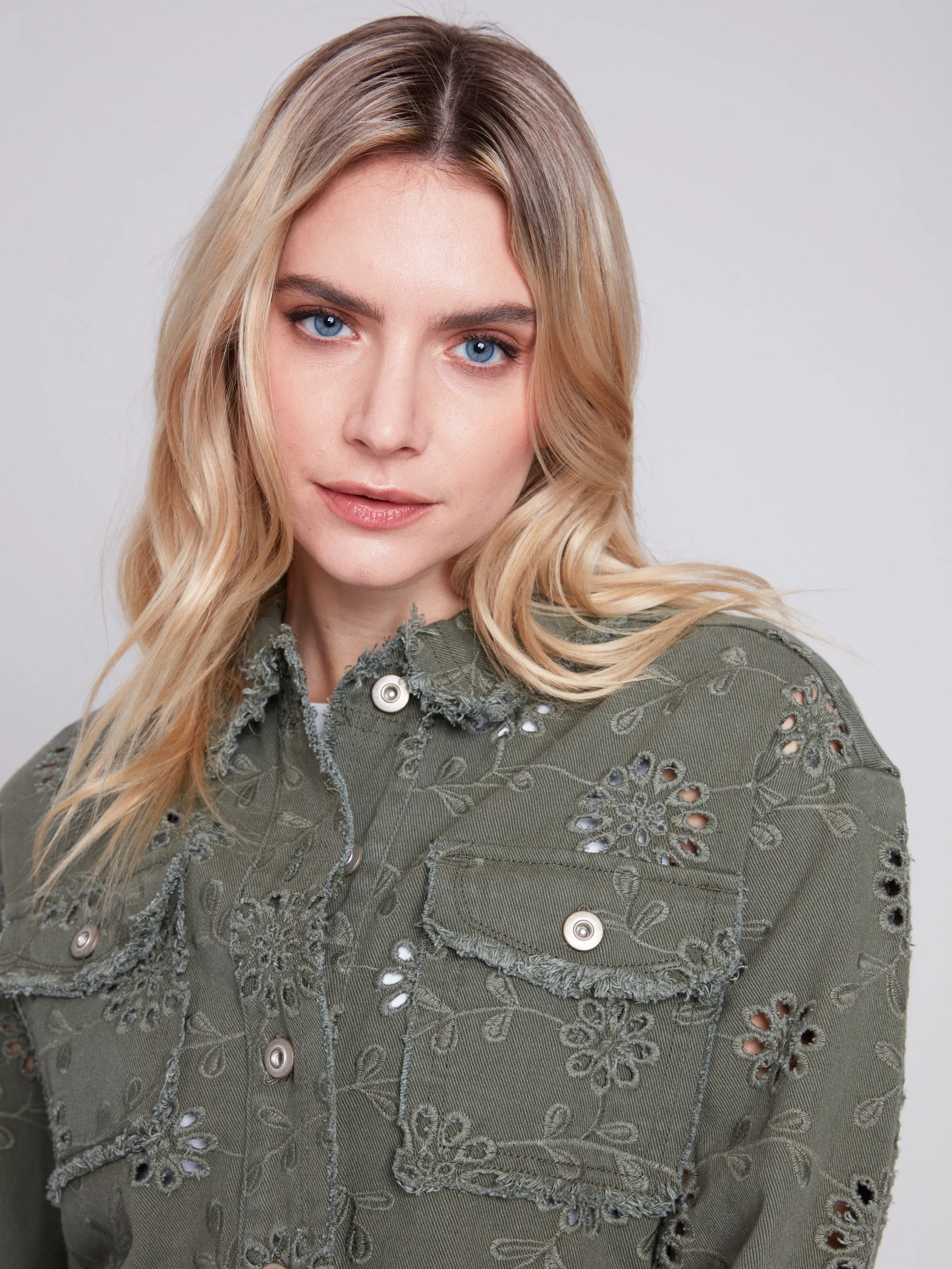 Embroidered Eyelet Denim Jacket - Celadon sold by Charlie B product image thumbnail 5