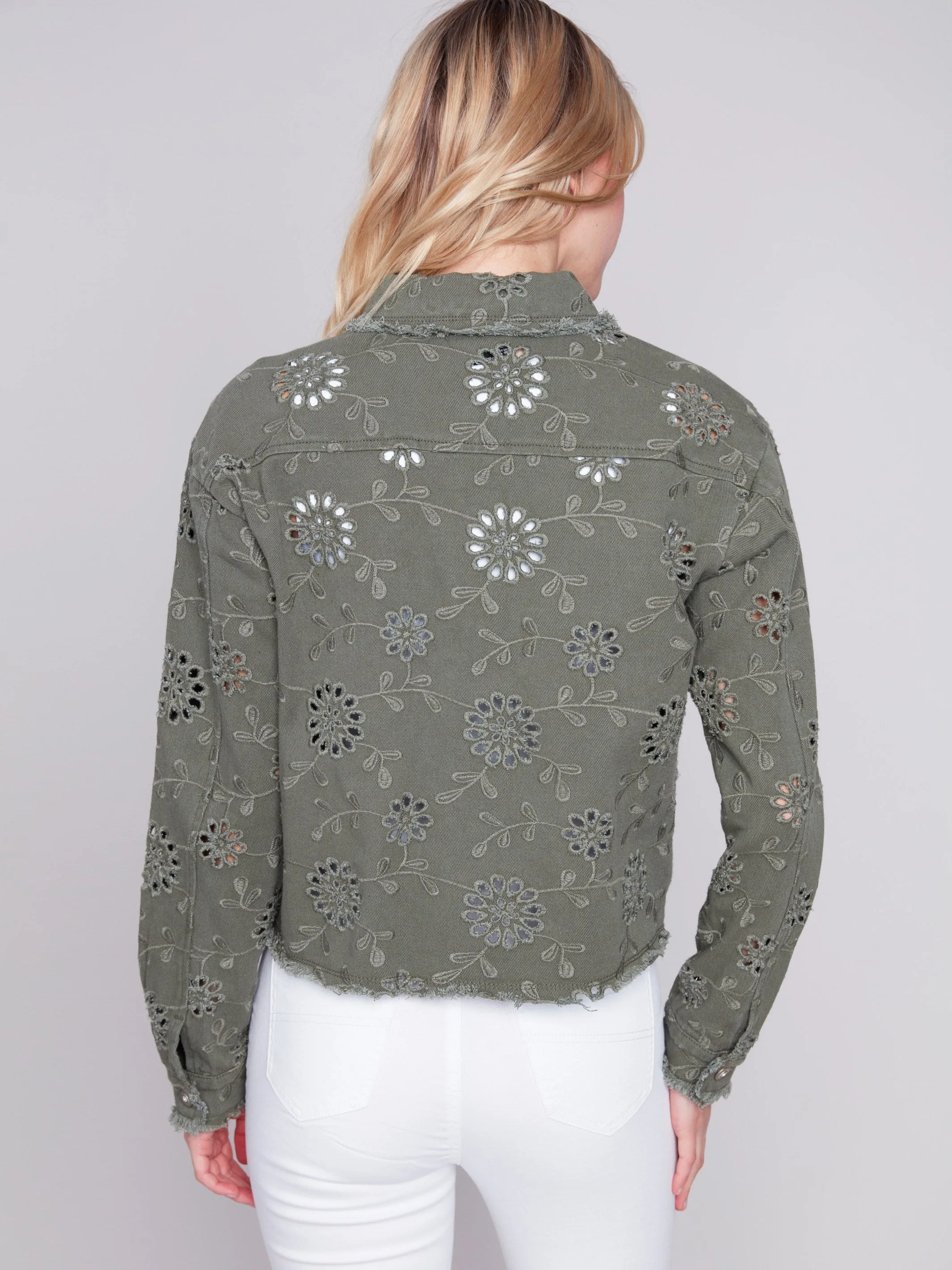 Embroidered Eyelet Denim Jacket - Celadon sold by Charlie B product image thumbnail 2