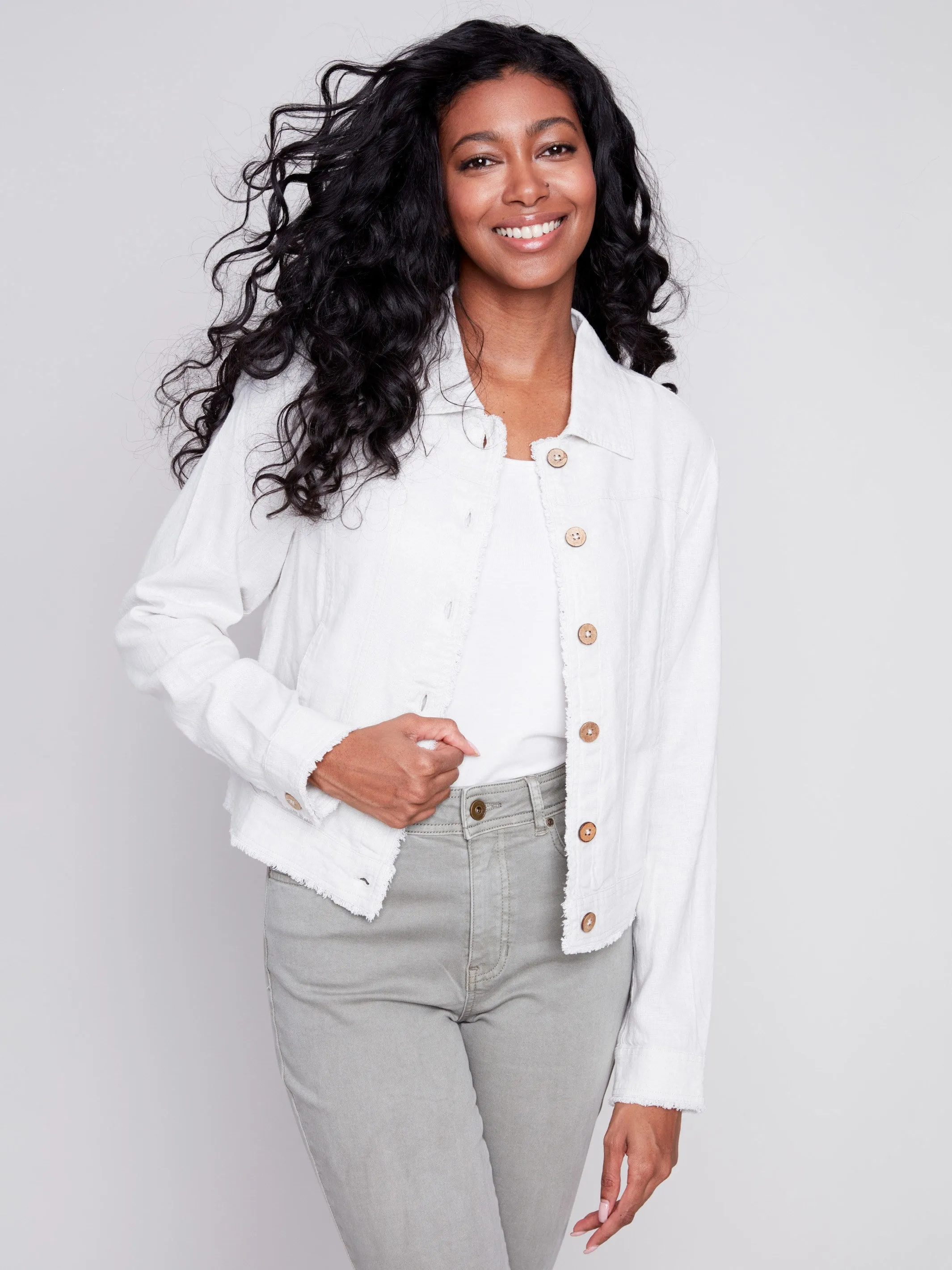 Linen Blend Jacket - Natural sold by Charlie B