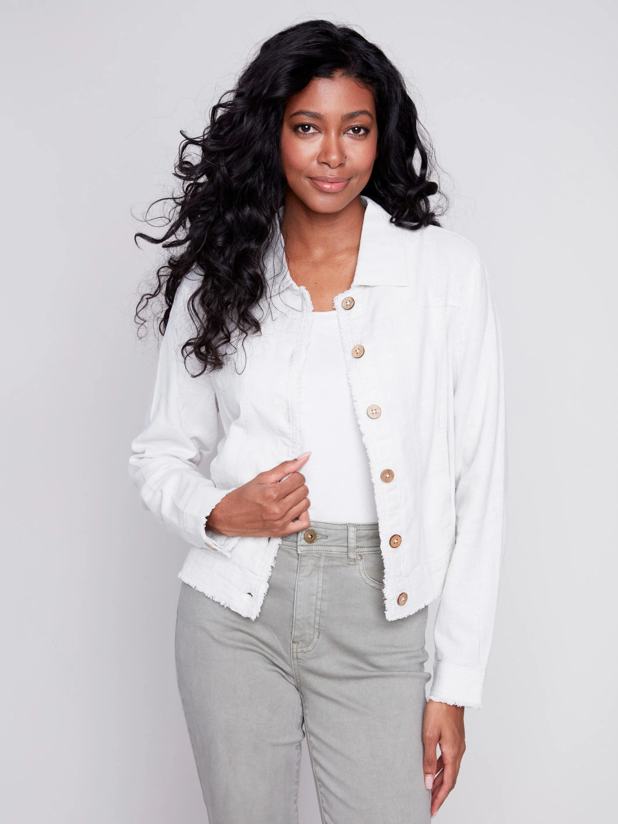 Linen Blend Jacket - Natural sold by Charlie B product image thumbnail 3