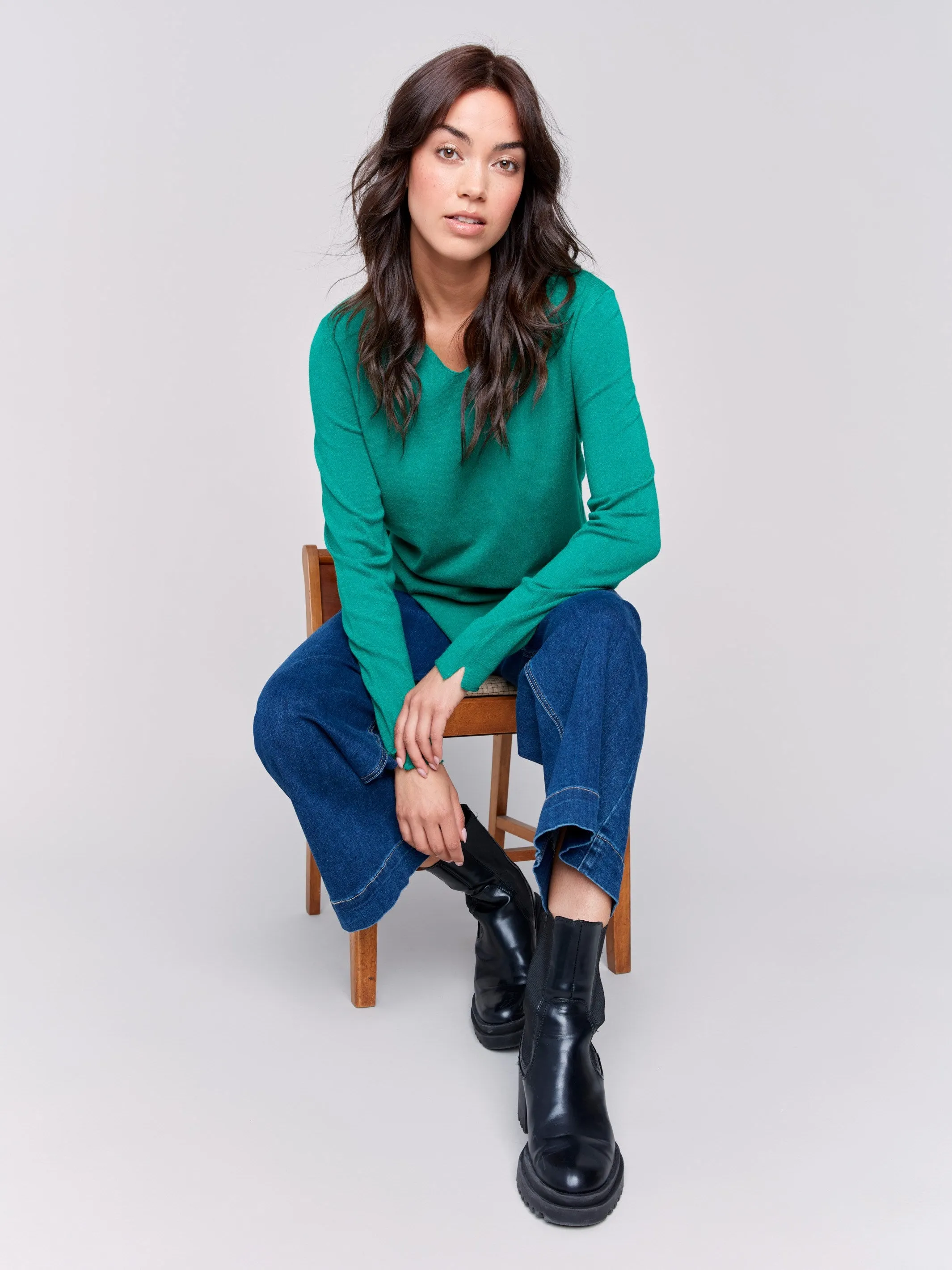 Basic V-Neck Sweater - Forest sold by Charlie B product image thumbnail 4