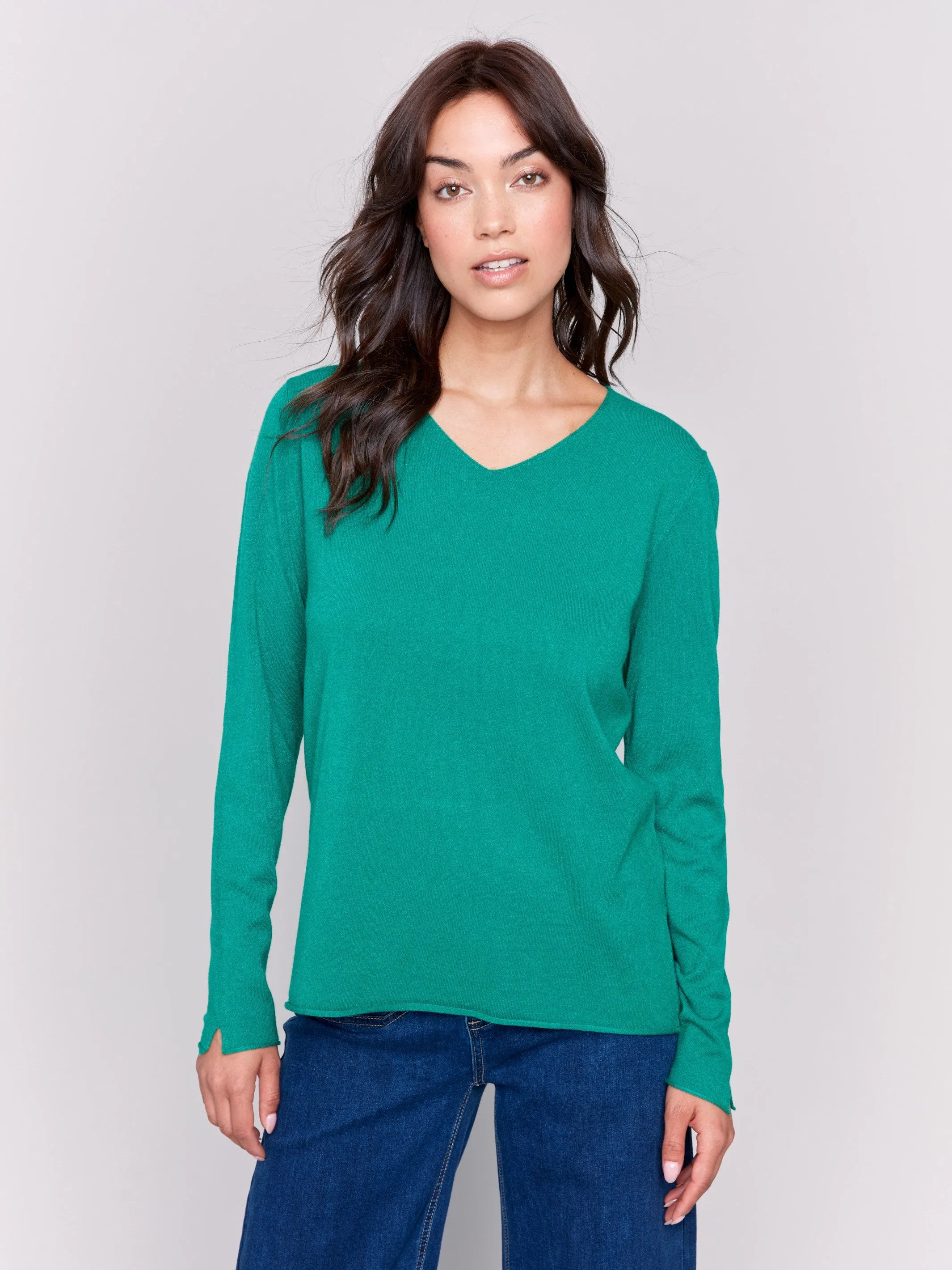 Basic V-Neck Sweater - Forest sold by Charlie B