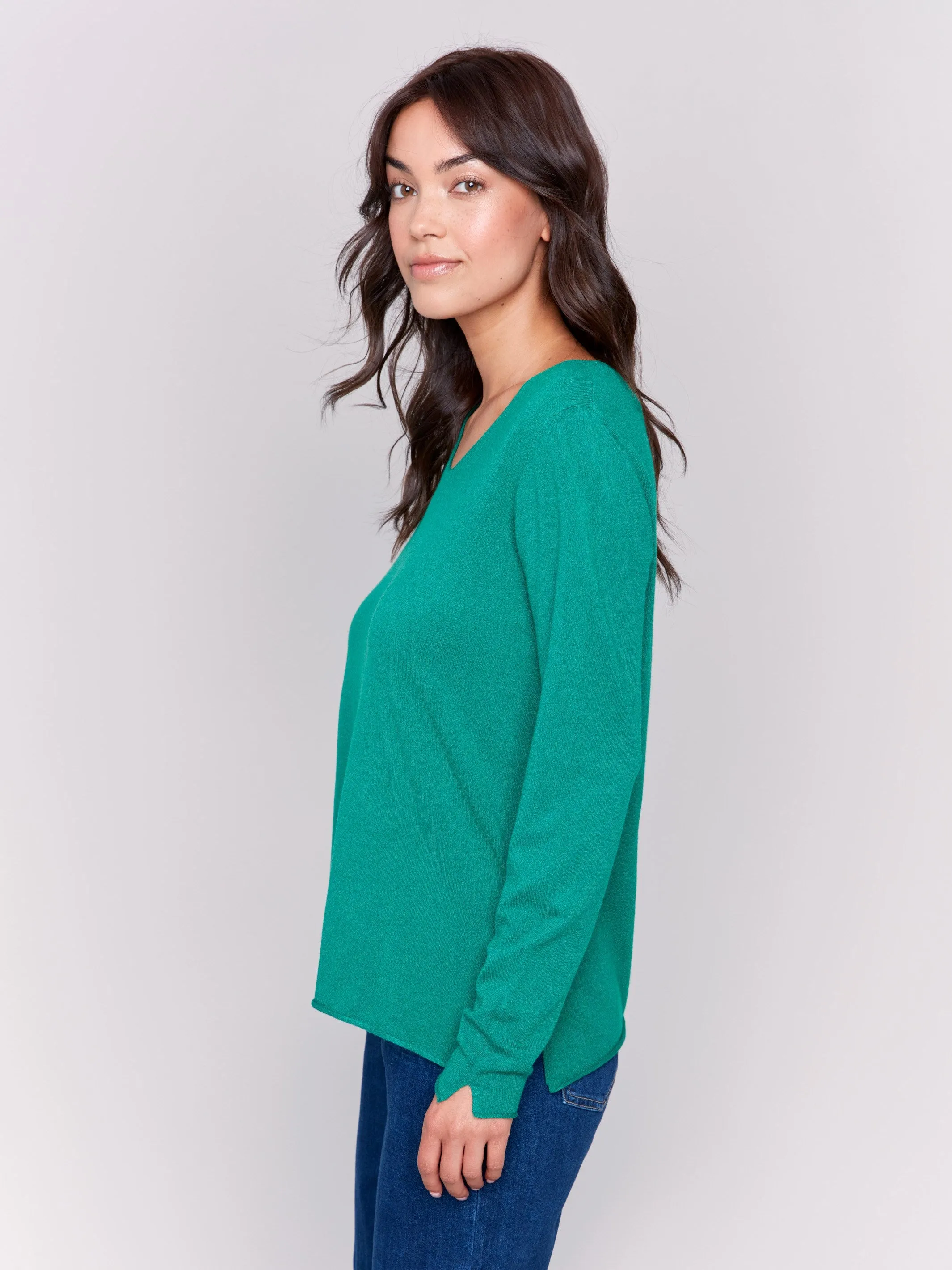 Basic V-Neck Sweater - Forest sold by Charlie B product image thumbnail 5