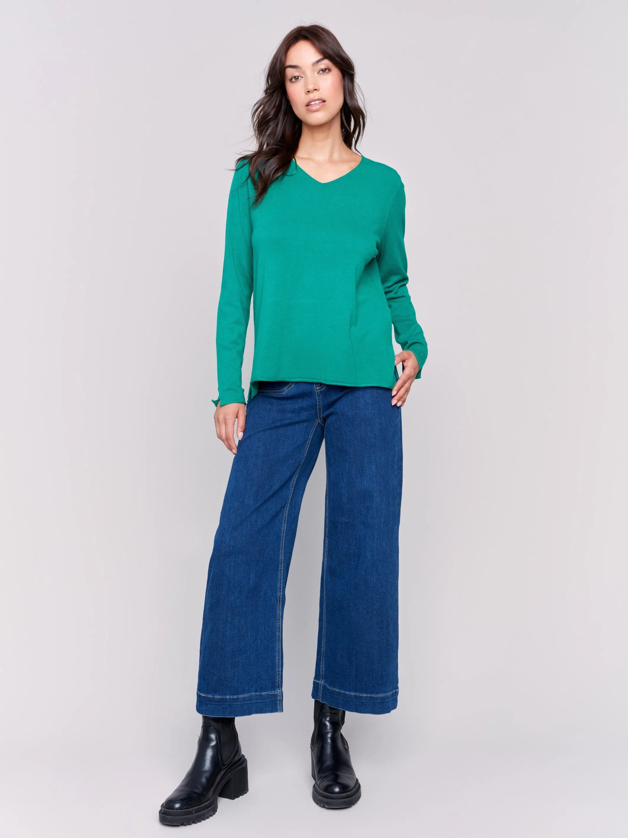 Basic V-Neck Sweater - Forest sold by Charlie B product image thumbnail 3