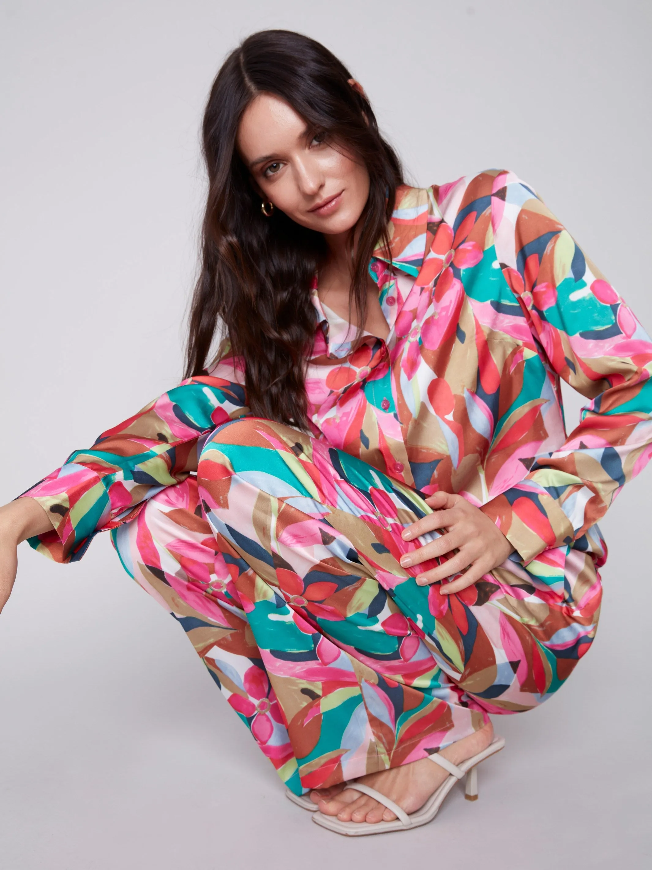 Printed Wide Leg Satin Pants - Flora sold by Charlie B product image thumbnail 5