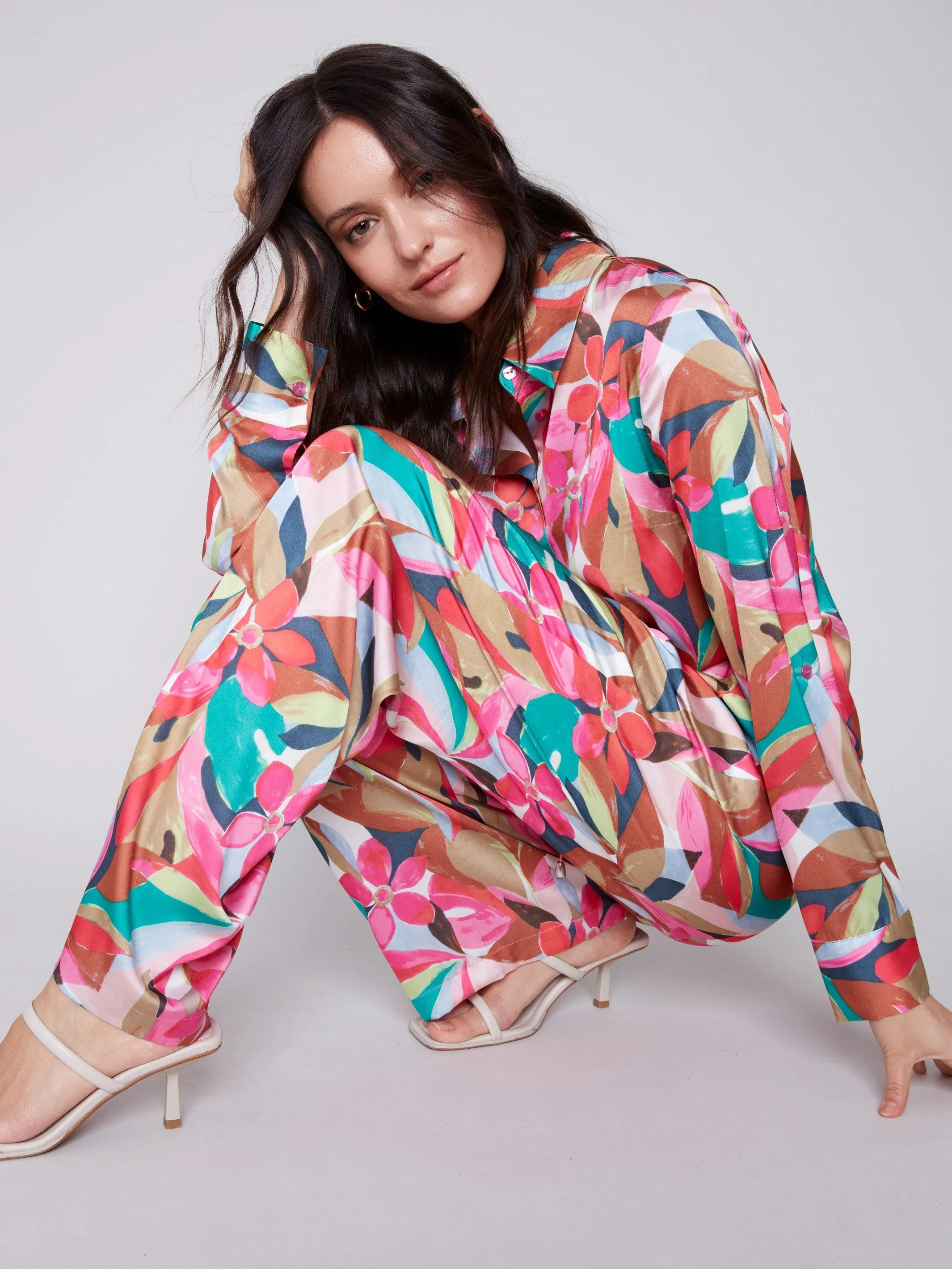 Printed Wide Leg Satin Pants - Flora sold by Charlie B product image thumbnail 4