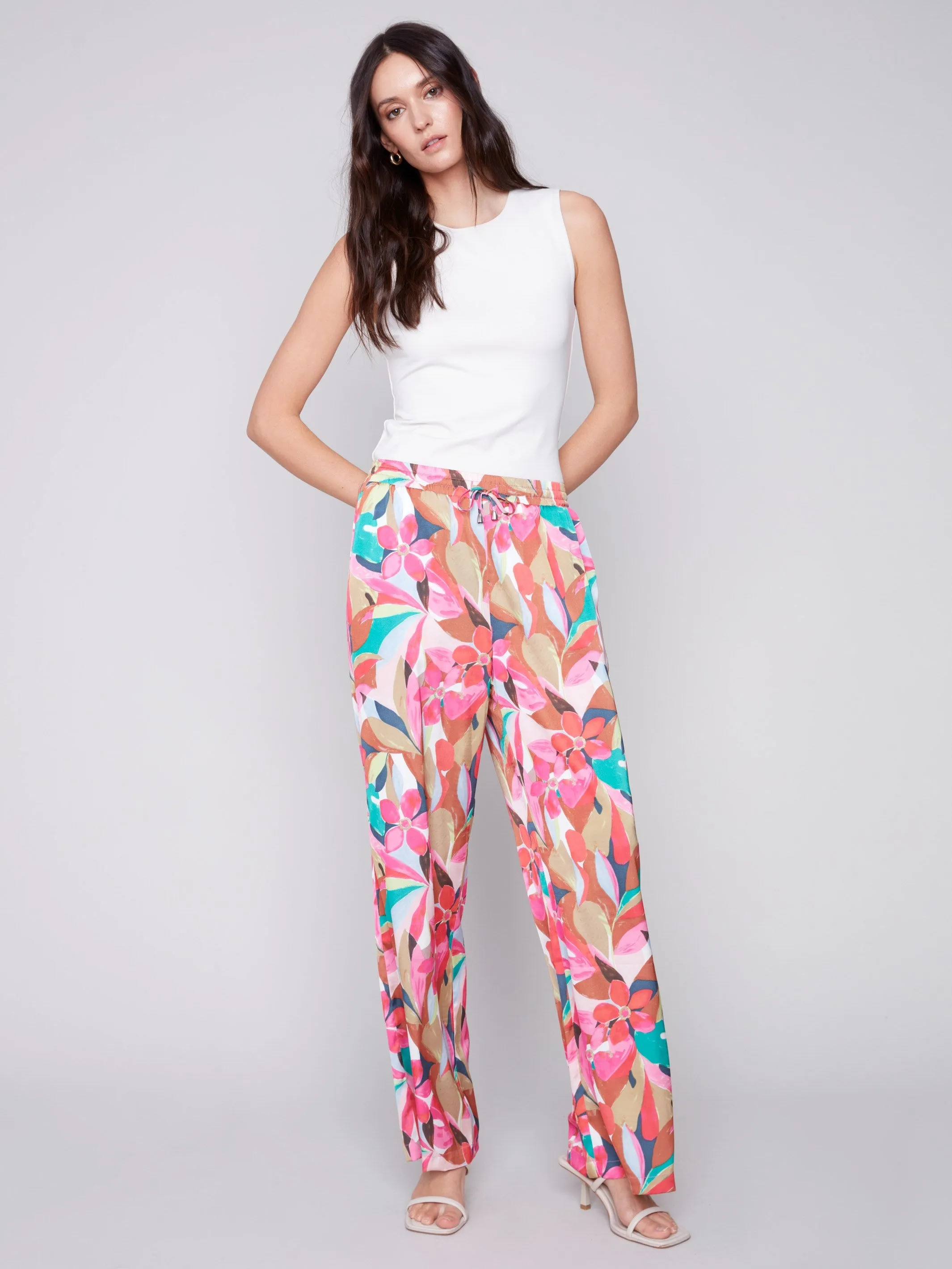Printed Wide Leg Satin Pants - Flora sold by Charlie B