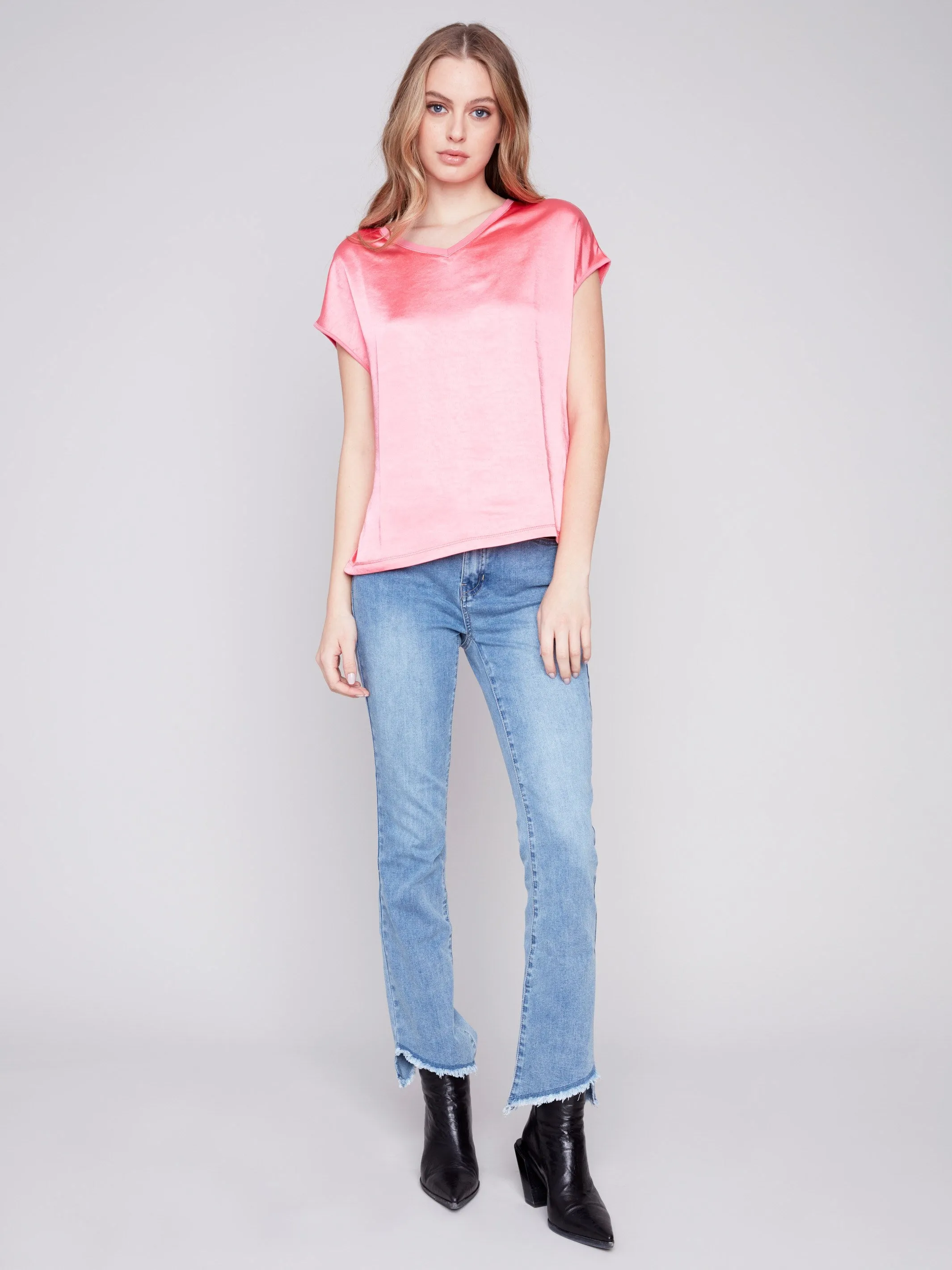 Satin V-Neck Knit Top - Flamingo sold by Charlie B product image thumbnail 3