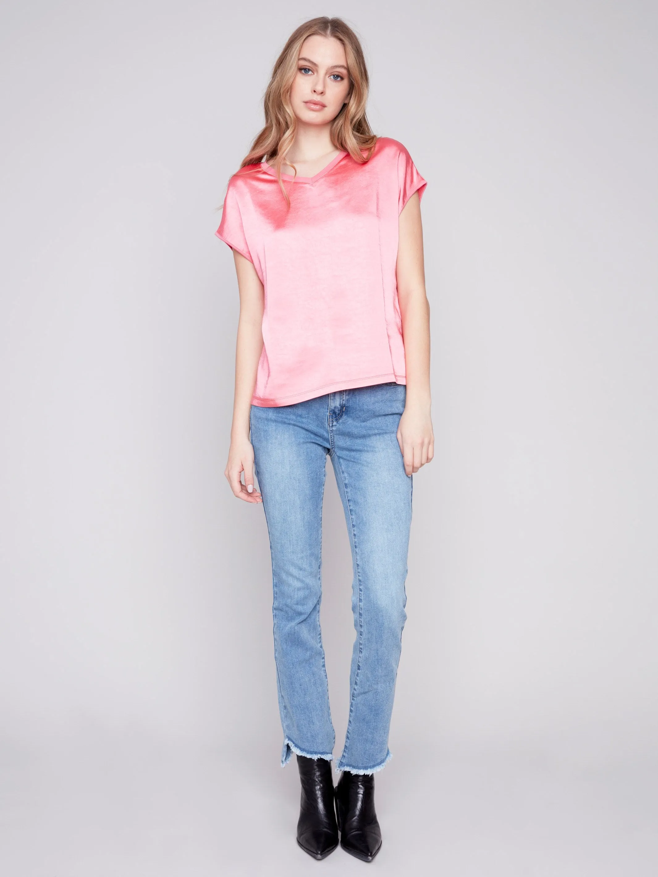 Satin V-Neck Knit Top - Flamingo sold by Charlie B product image thumbnail 5