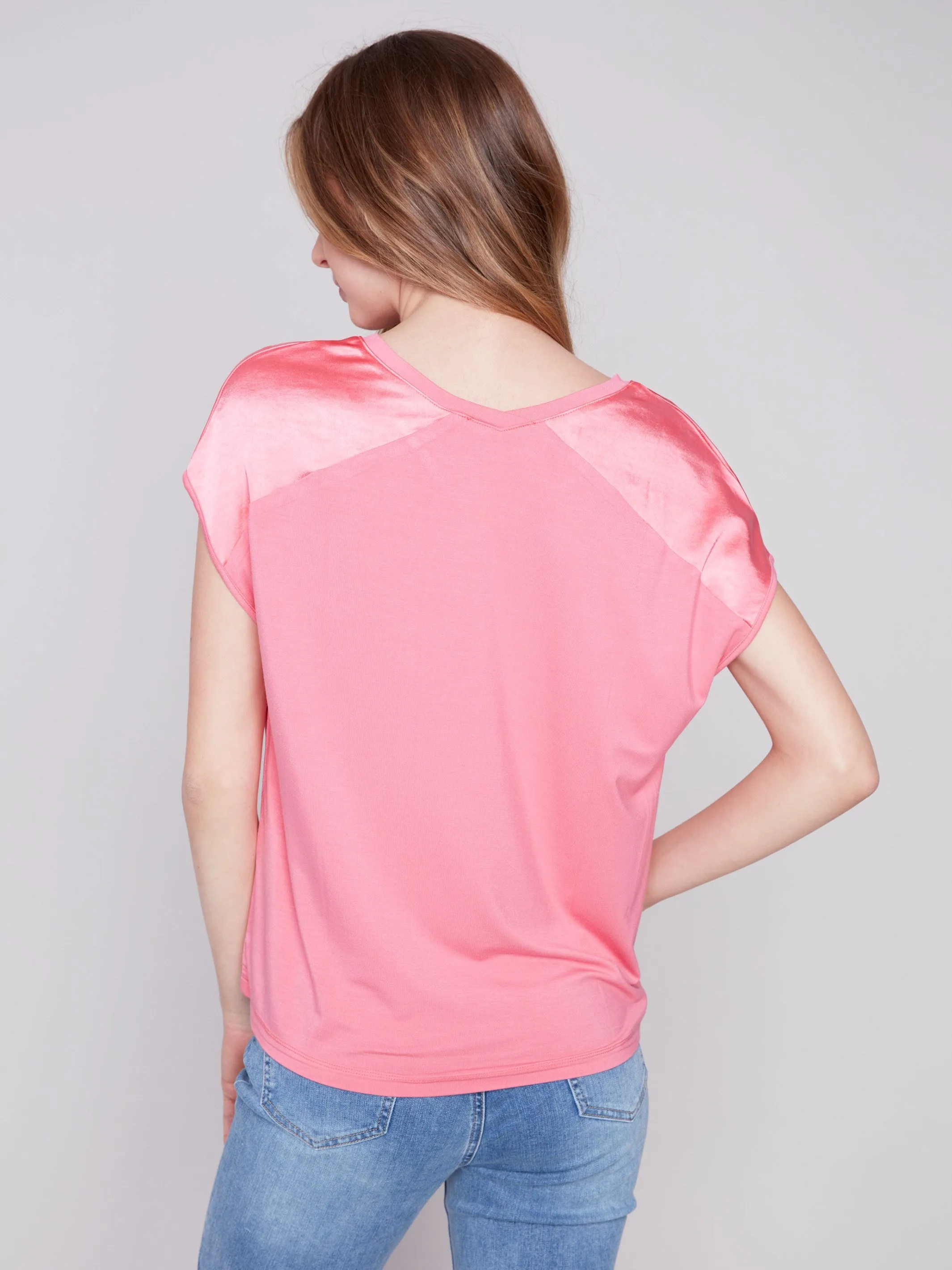 Satin V-Neck Knit Top - Flamingo sold by Charlie B product image thumbnail 2
