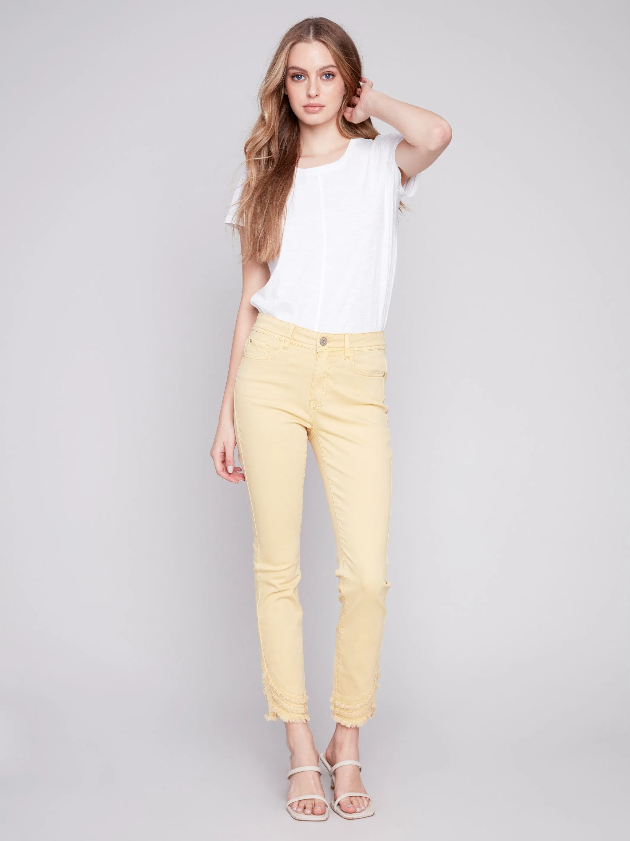 Frayed Hem Twill Pants - Lemon sold by Charlie B product image thumbnail 4