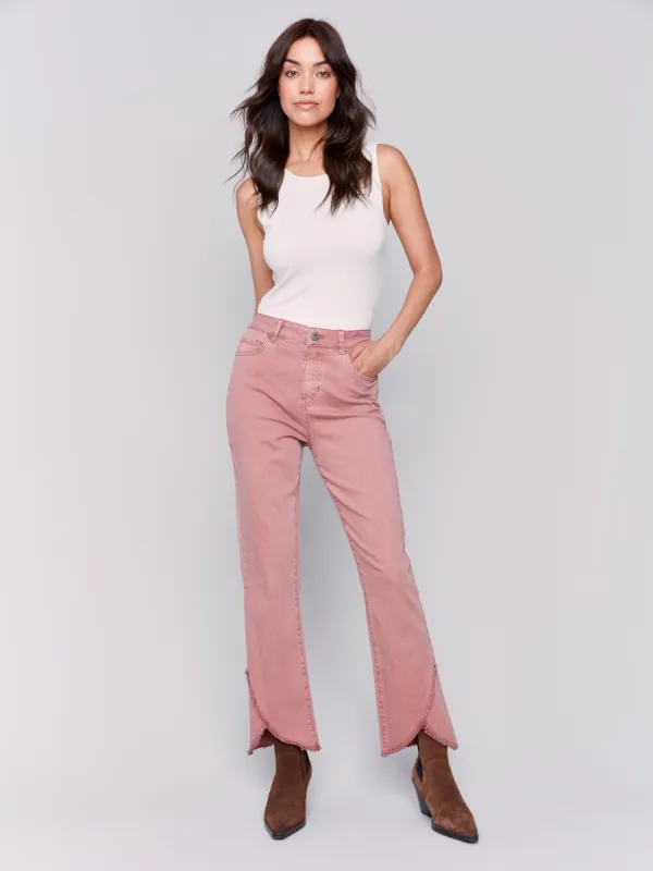 Front Tulip Hem Twill Pants - Woodrose sold by Charlie B