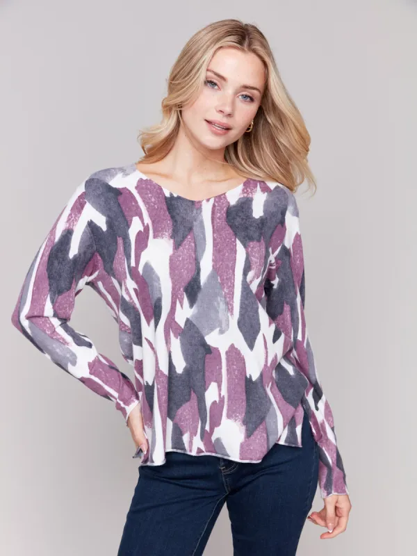 Printed V-Neck Sweater - Pastel sold by Charlie B