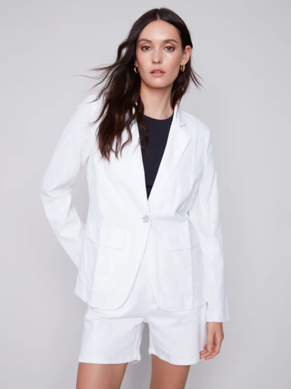 Light Linen Blend Blazer - White sold by Charlie B